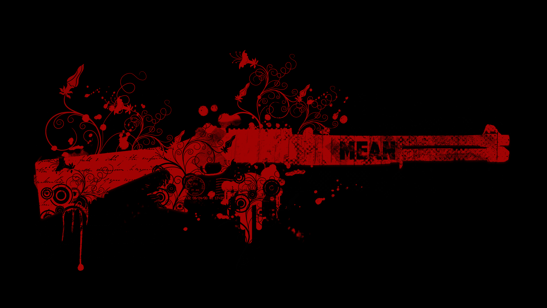 General 1920x1080 gun red text black background digital art shotgun weapon simple background