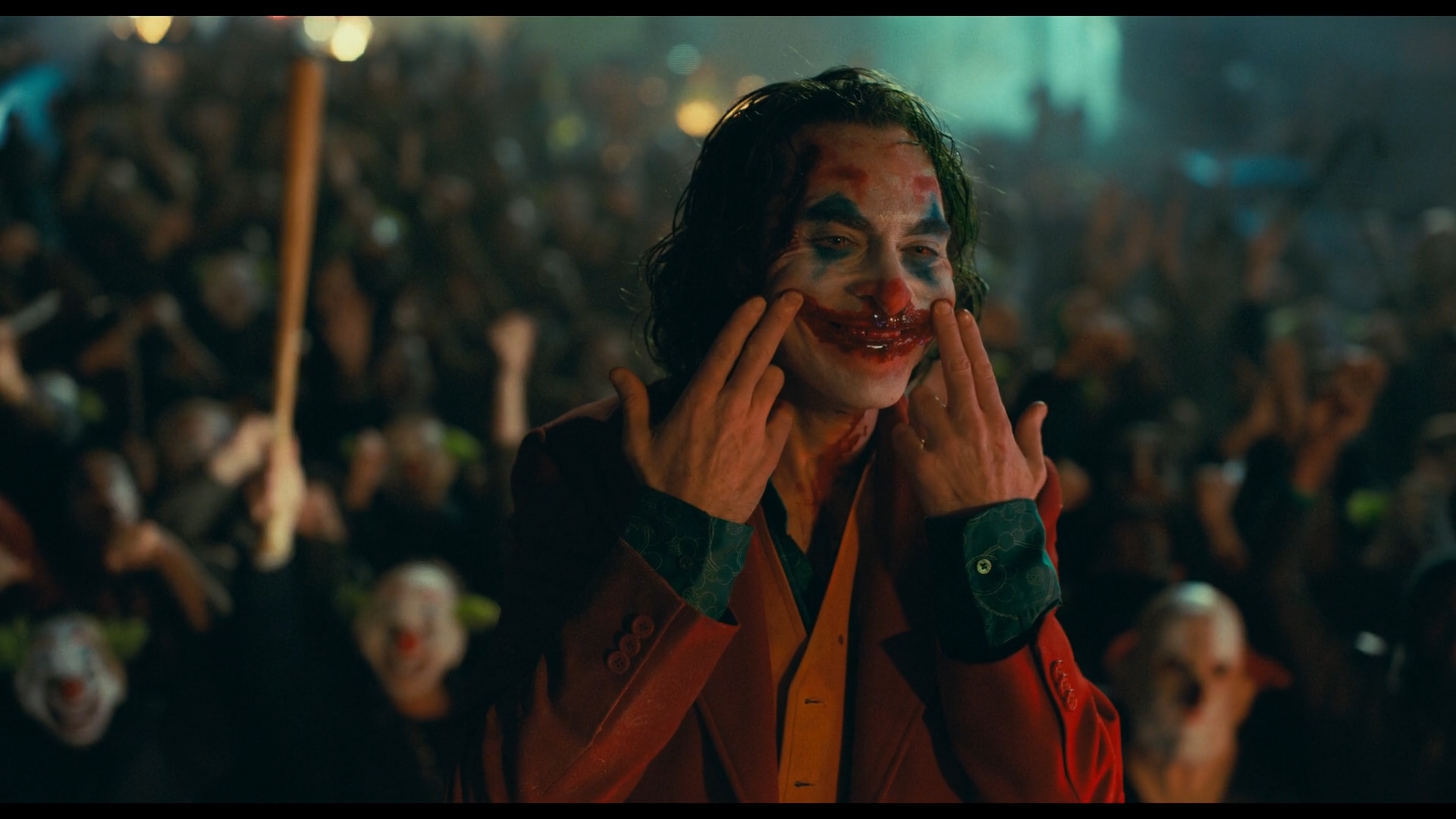 People 1920x1080 Joker (2019 Movie) Joker smiling happy blood Joaquin Phoenix DC Universe movies 2019 (year)
