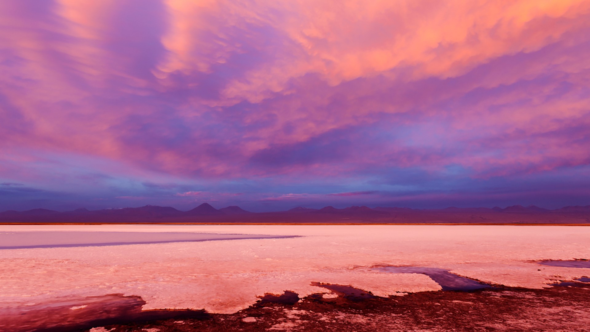 General 1920x1080 nature landscape lake mountains water clouds sky sunset pink Laguna Tebinquiche Chile