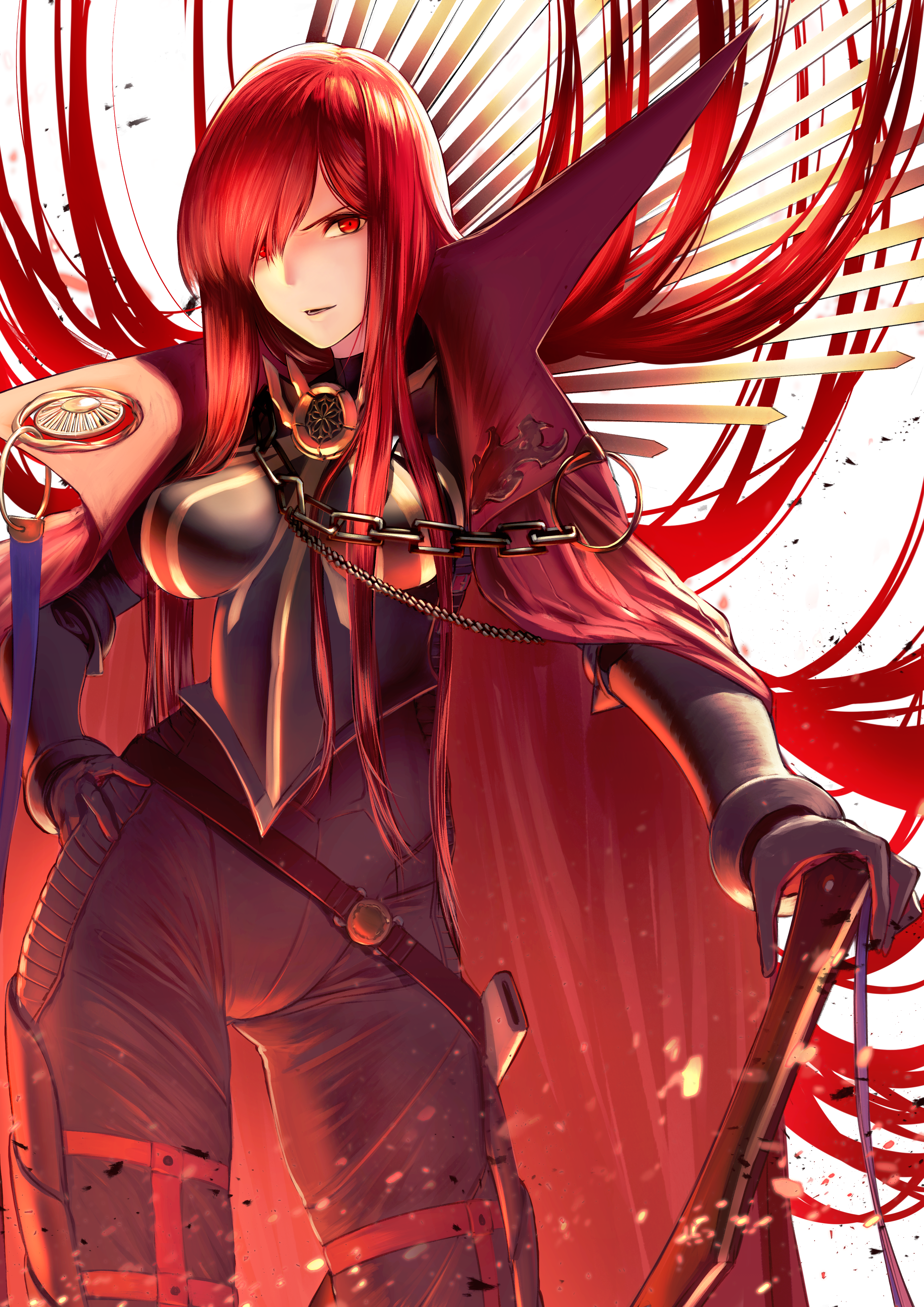 Anime 2894x4093 anime girls anime digital art artwork portrait display long hair Fate/Grand Order redhead sword women with swords simple background red eyes open mouth gloves