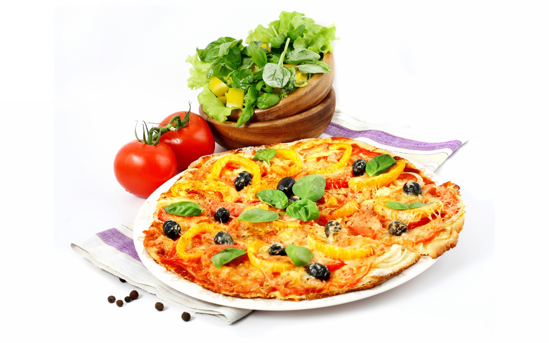 General 1920x1200 food pizza simple background tomatoes olives basil