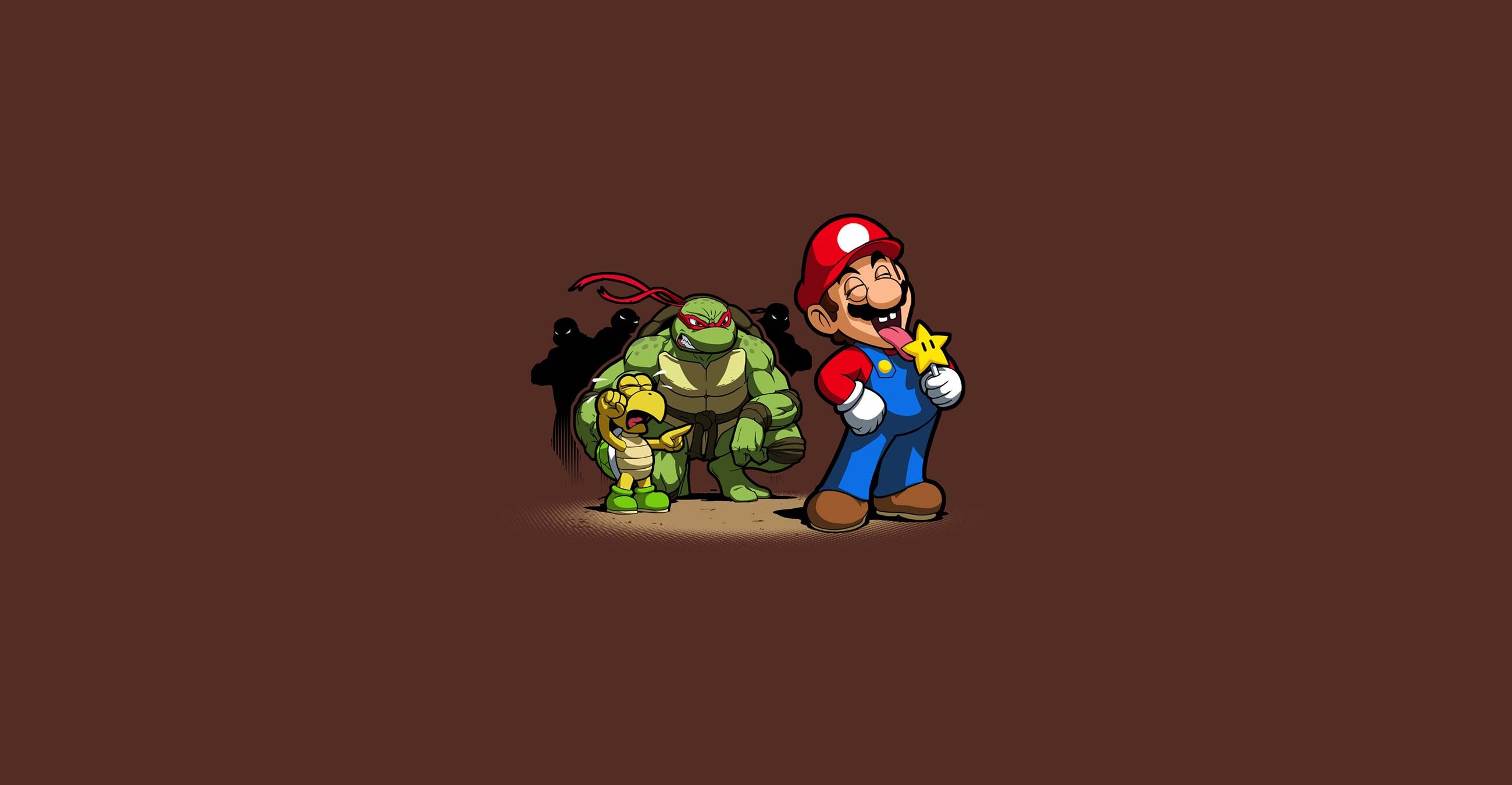 General 2600x1350 Teenage Mutant Ninja Turtles Super Mario video game art video games humor simple background brown brown background