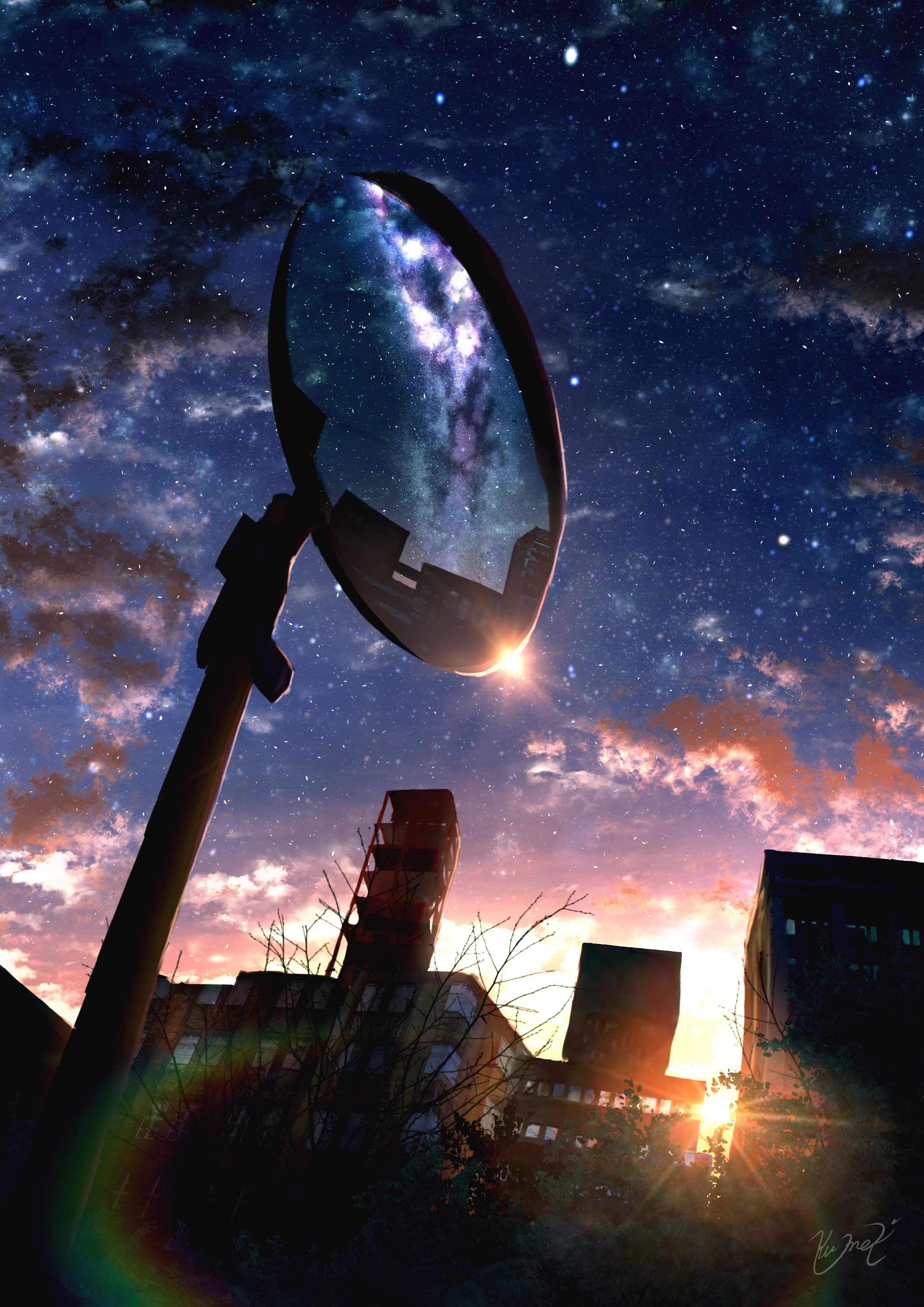 Anime 2048x2897 city anime sky stars