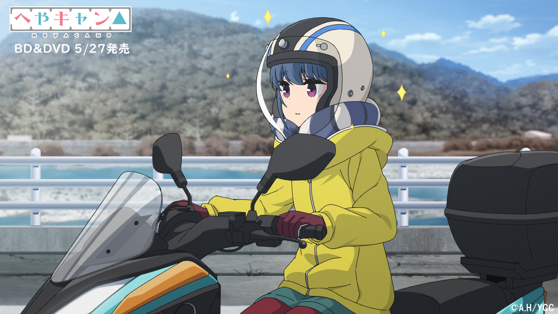 Anime 1920x1080 Yuru Camp Rin Shima anime anime girls pouting scooters