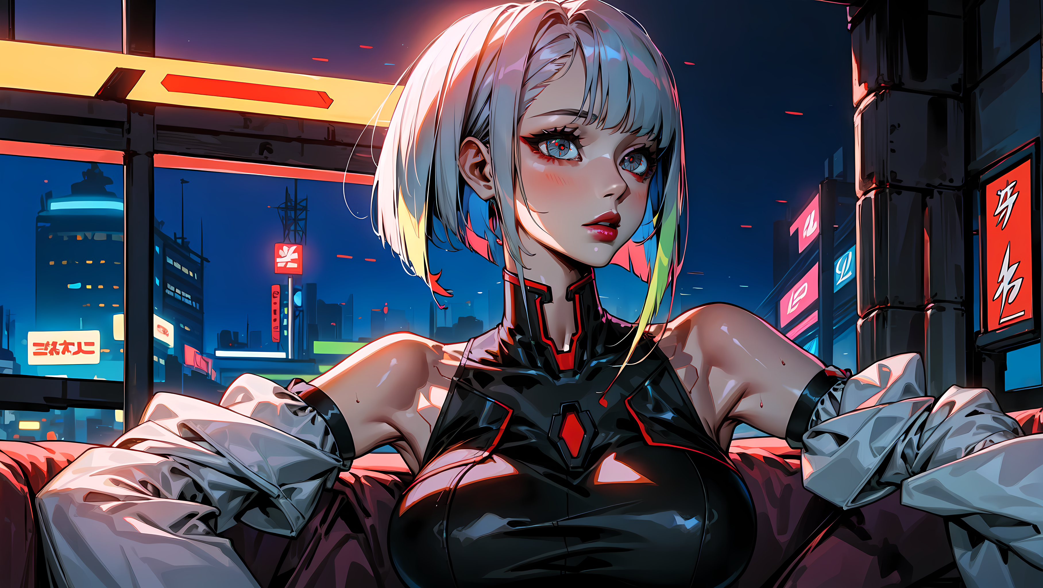 Anime 3632x2048 AI art Cyberpunk 2077 Cyberpunk: Edgerunners Lucyna Kushinada (Cyberpunk: Edgerunners) big boobs concept art cyberpunk