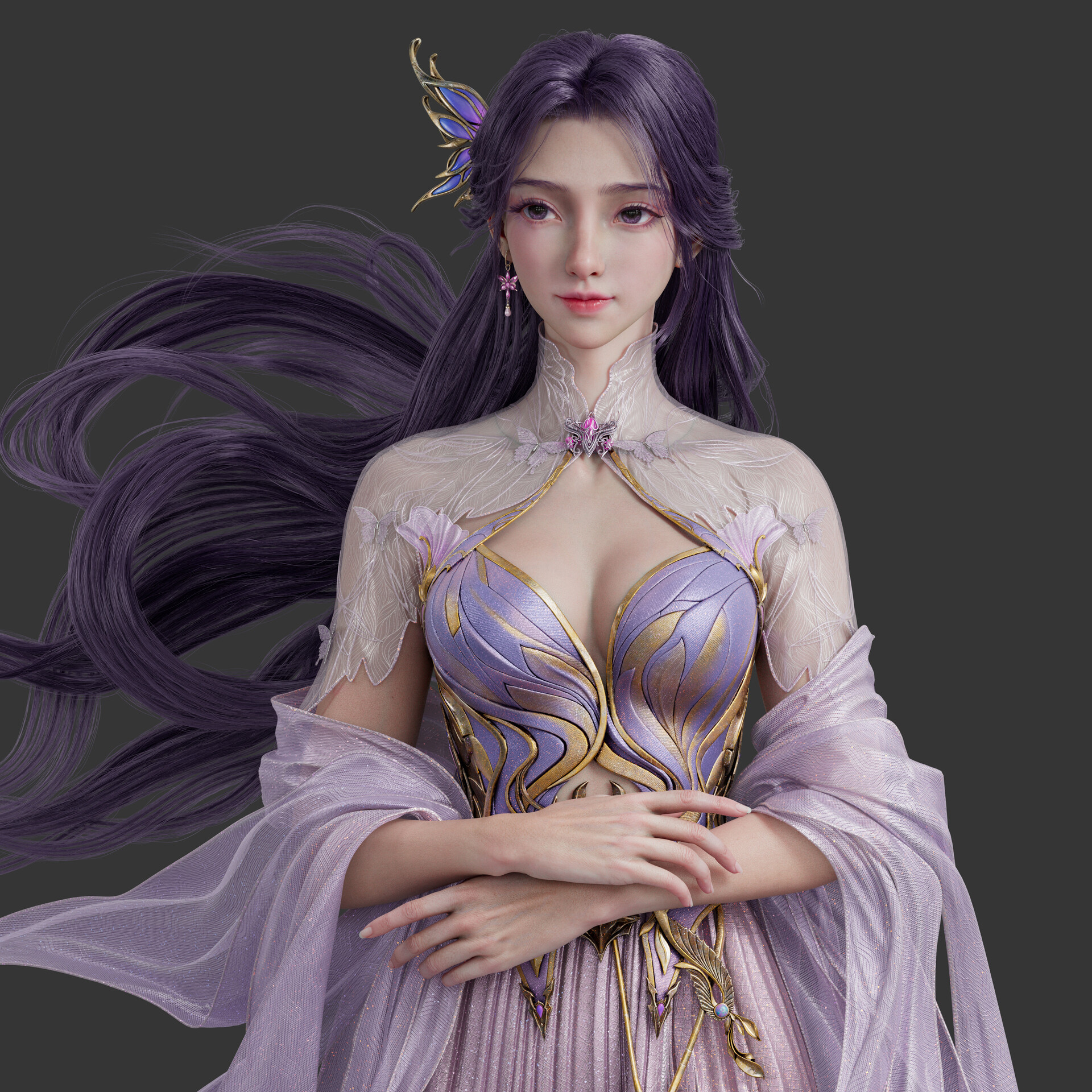 General 1920x1920 Hai Huaxie CGI women dress purple hair simple background