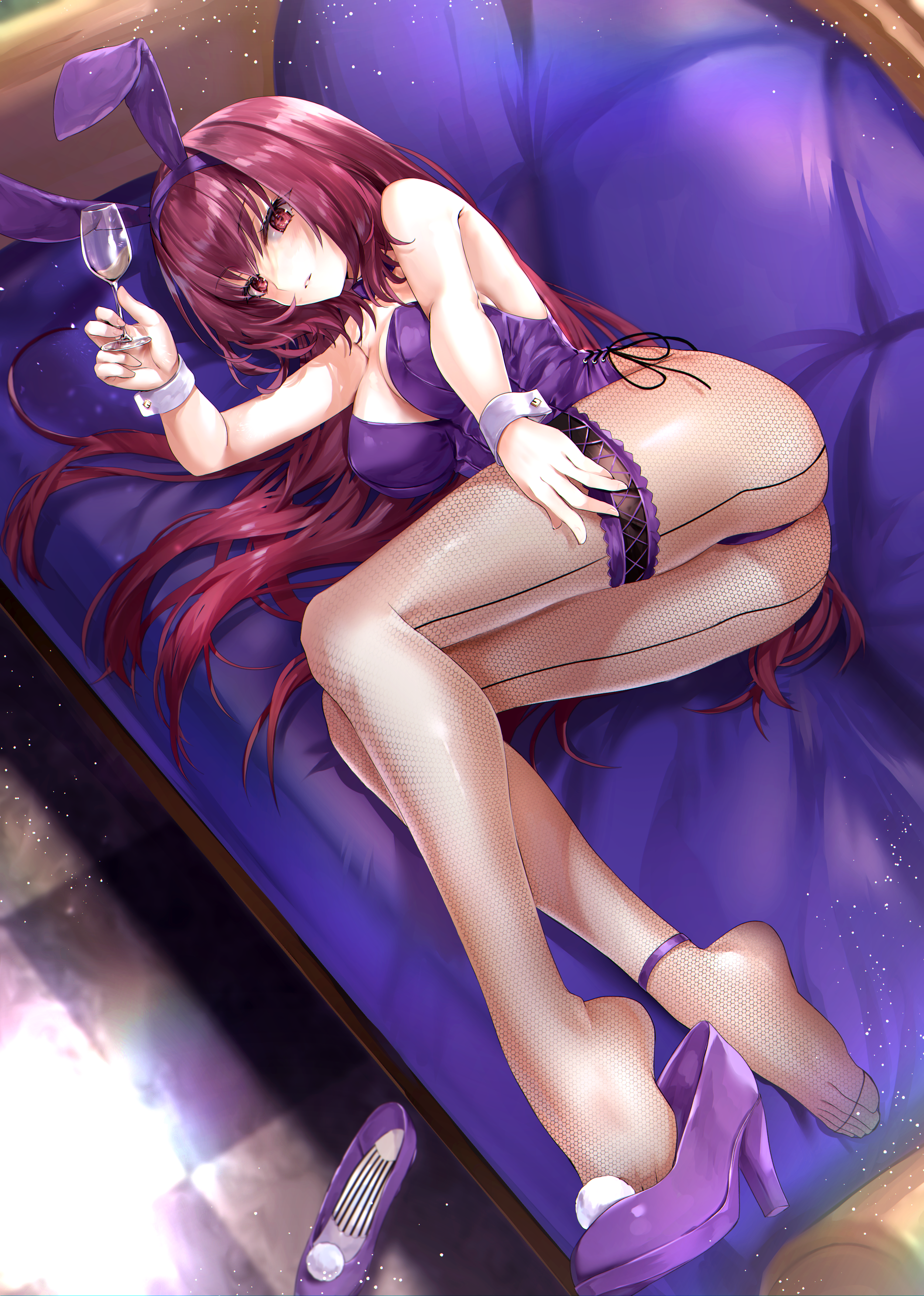 Anime 2502x3508 Fate series Fate/Grand Order Scathach bunny suit anime girls bunny ears fishnet pantyhose heels