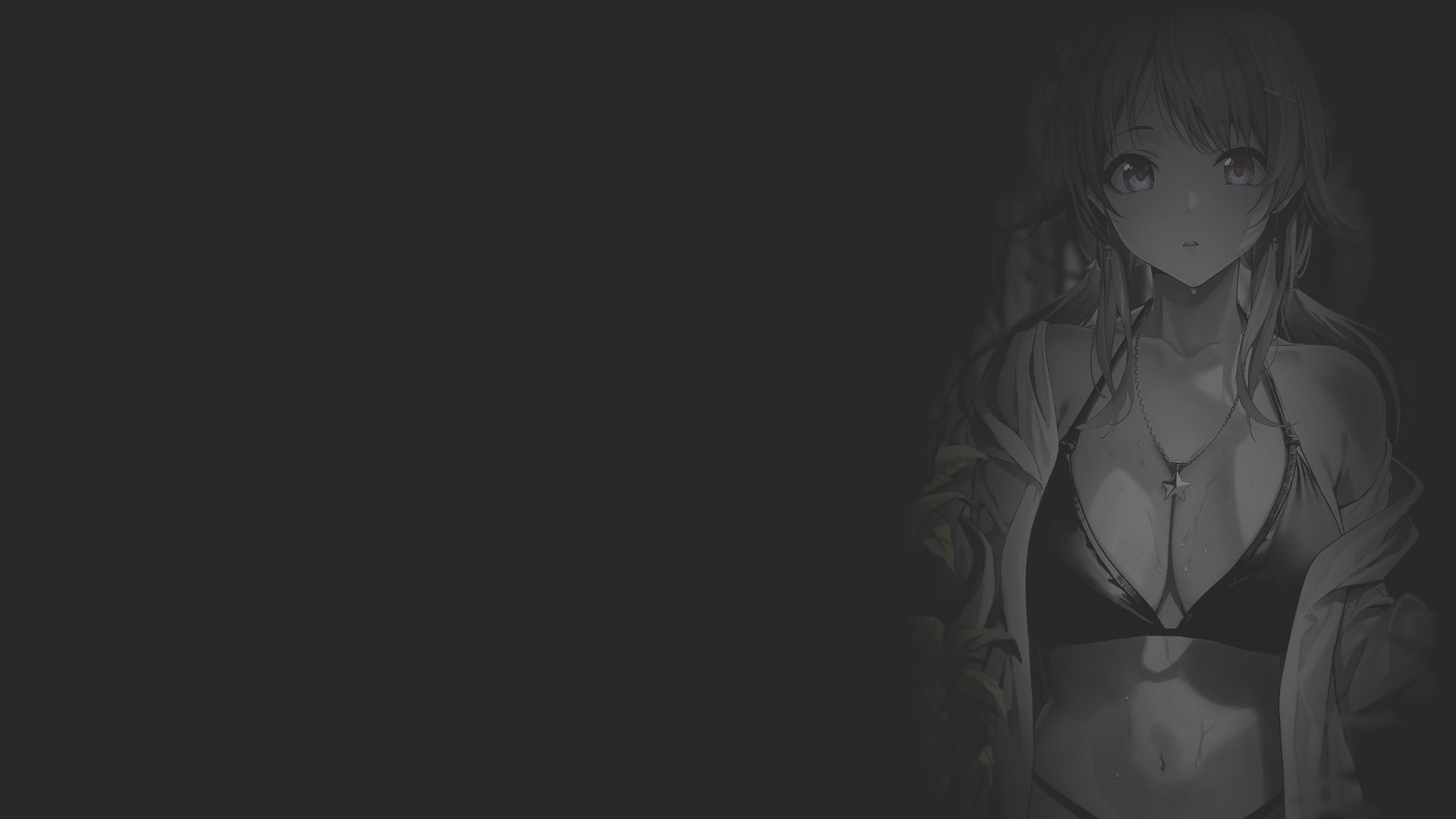 Big Boobs Cleavage Anime Anime Girls Black Background Monochrome