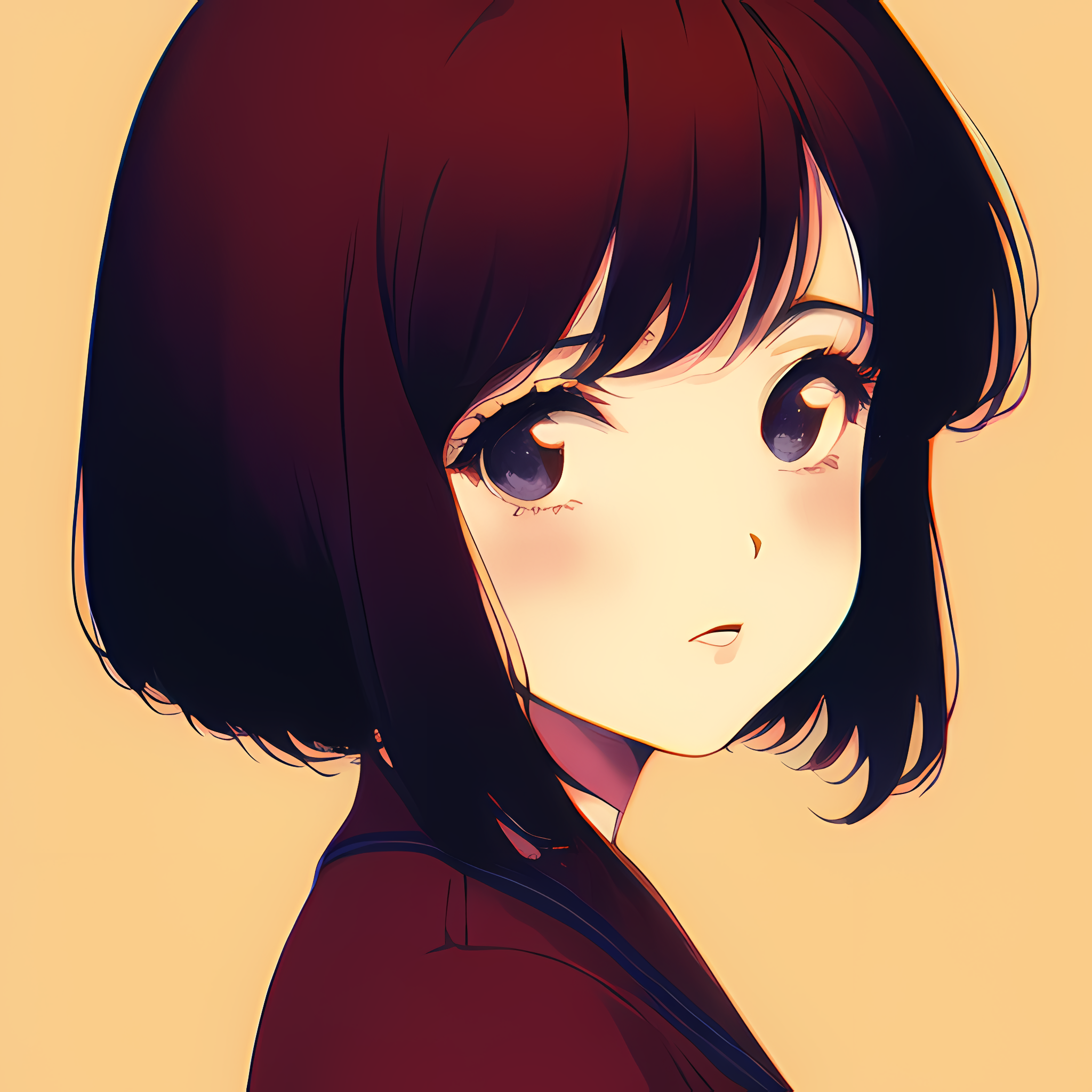 Anime 2048x2048 anime girls novel ai anime face redhead portrait yellow background minimalism
