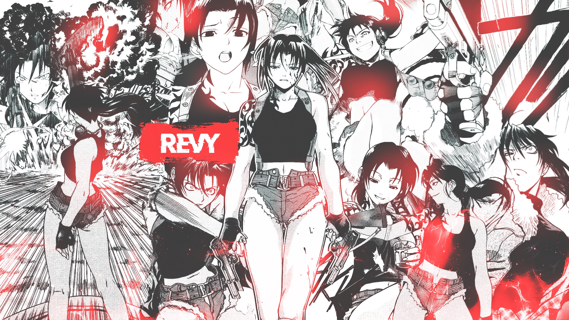 Anime 1920x1080 manga collage anime girls Revy Black Lagoon short shorts gun girls with guns DinocoZero