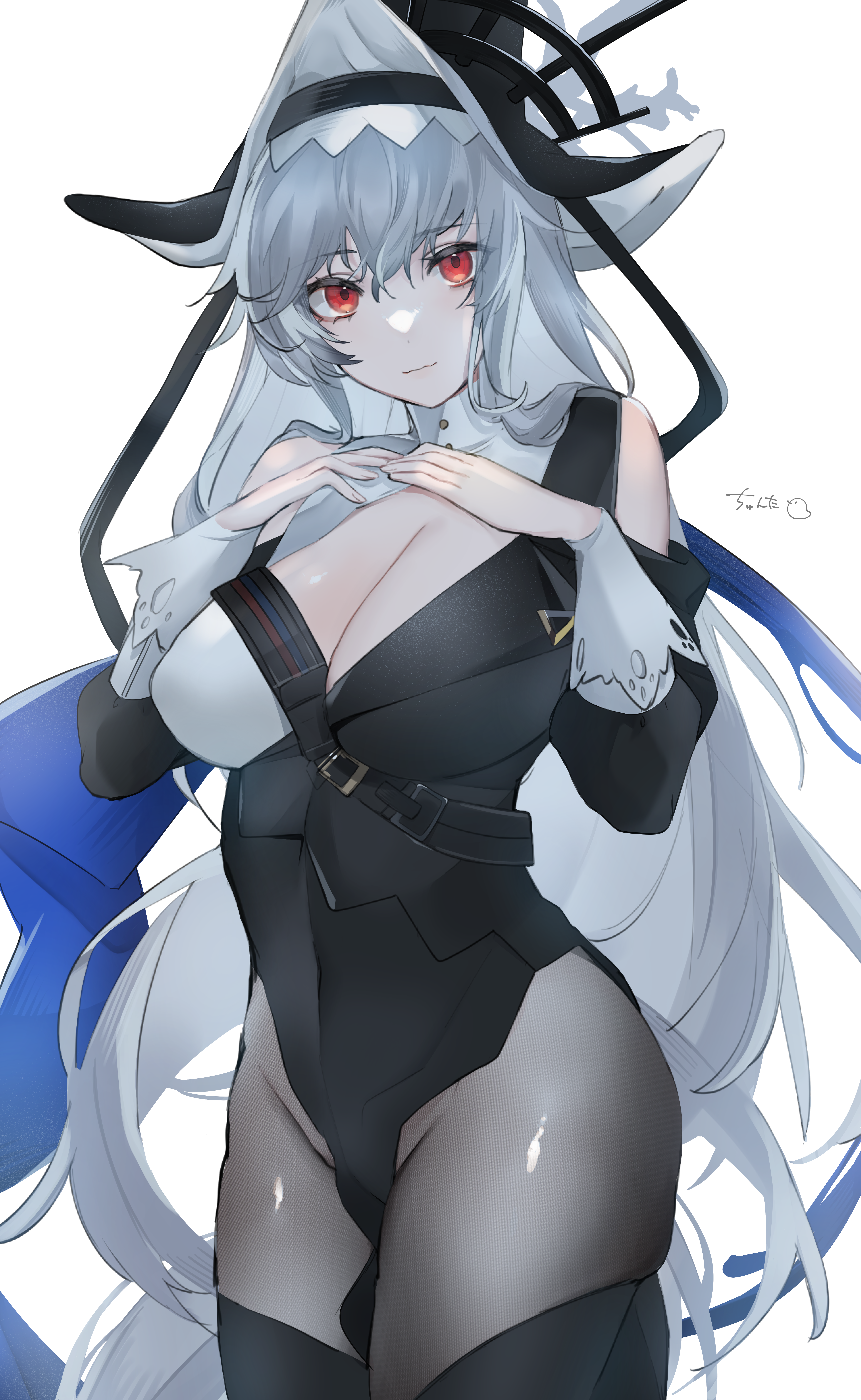 Anime 4652x7561 Specter(Arknights) Arknights red eyes cleavage gray hair anime girls shy long hair