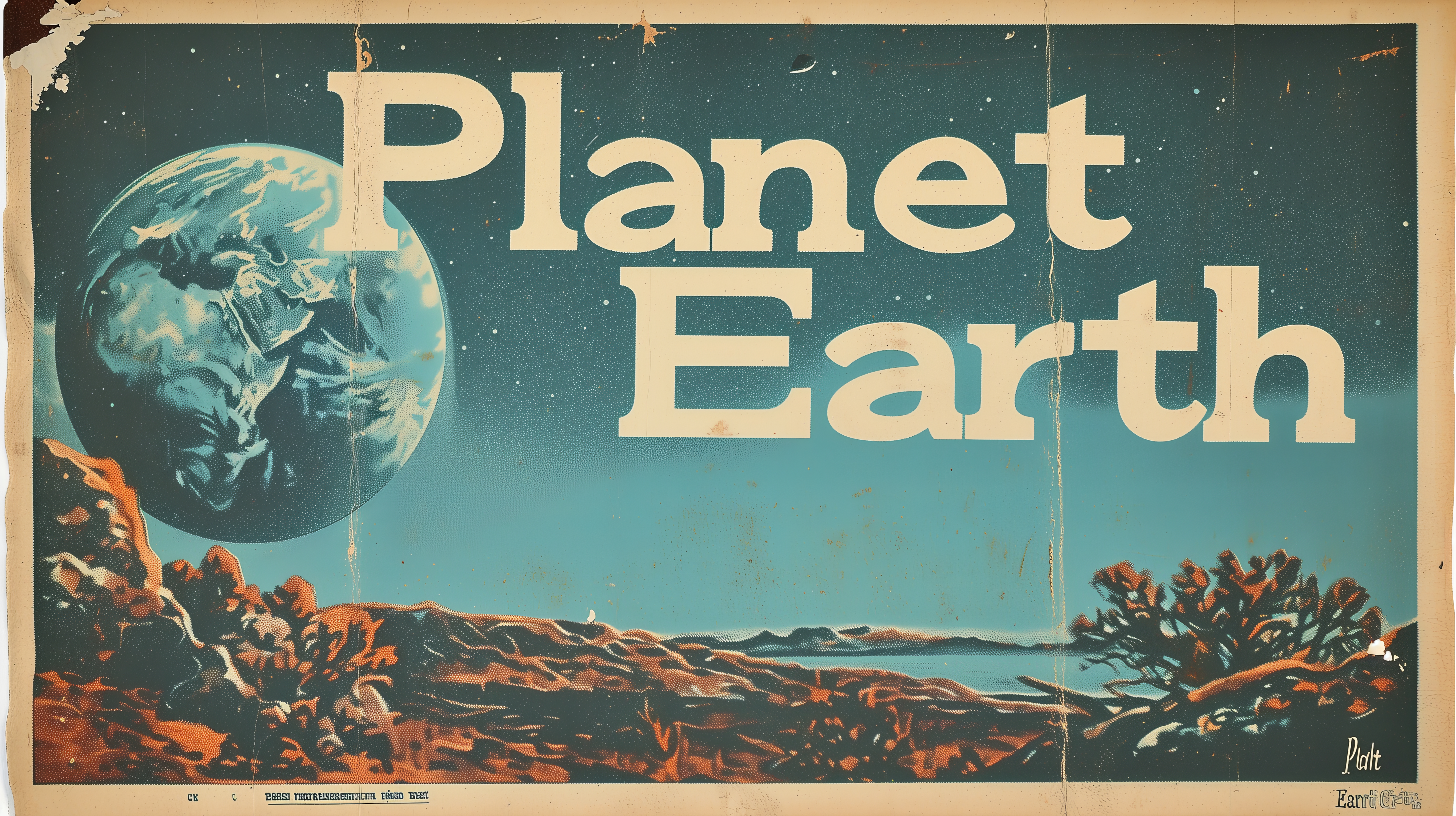 General 5824x3264 AI art poster retro style Travel Poster Earth digital art sky stars planet space