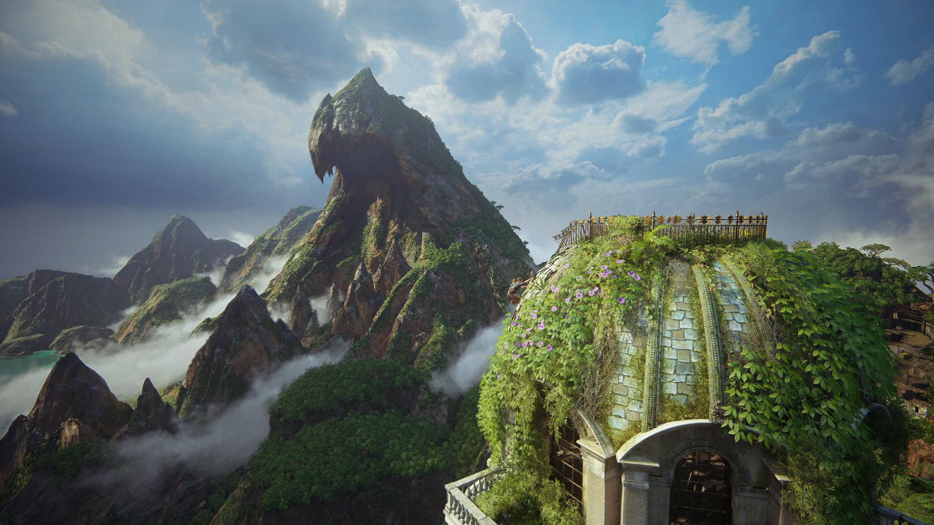General 1920x1080 Uncharted 4: A Thief's End Nathan Drake video games Uncharted Naughty Dog video game art screen shot sky clouds leaves mountains nature digital art