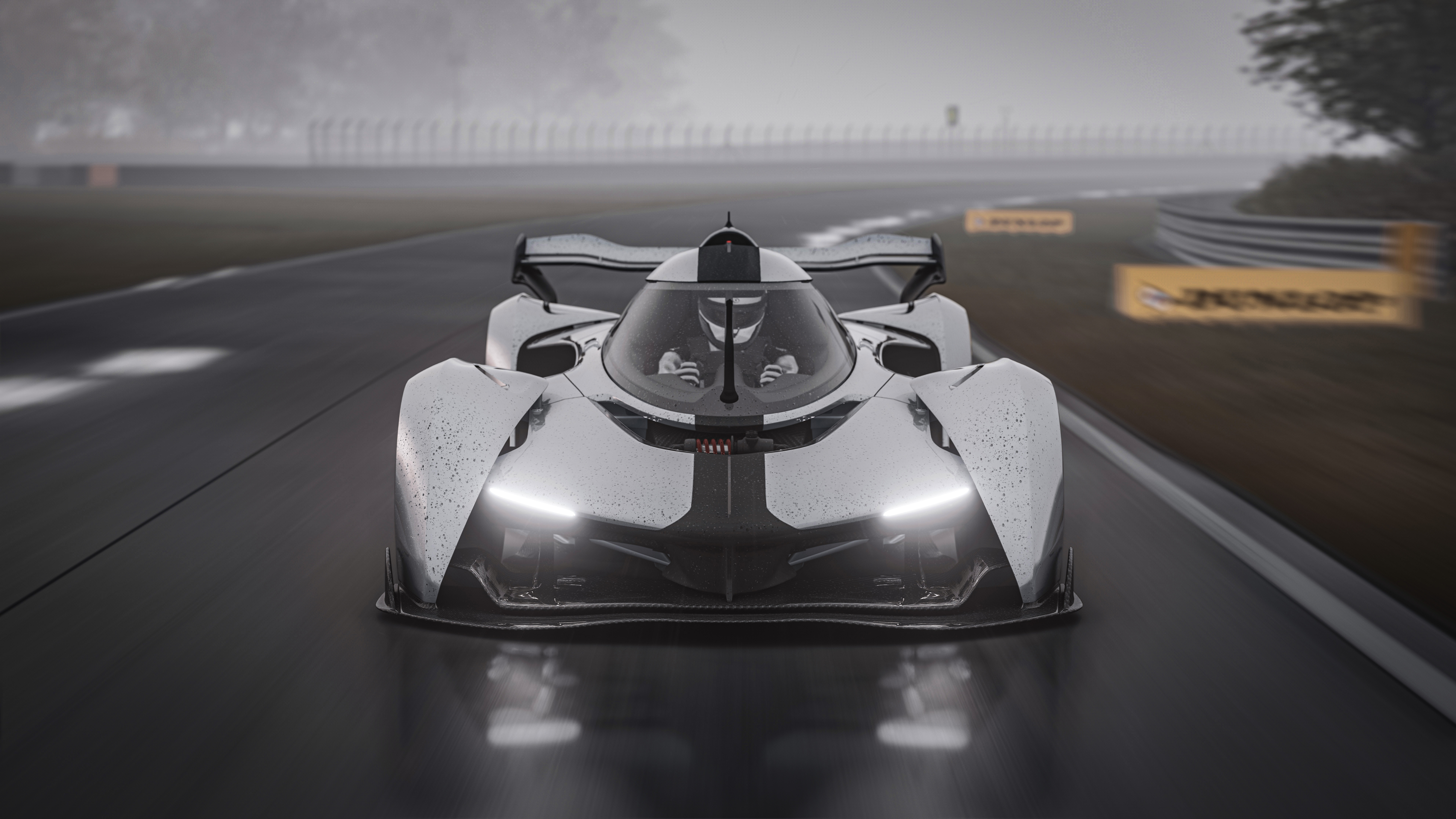 General 7680x4320 McLaren Solus GT car race tracks Assetto Corsa PC gaming vehicle video game art screen shot frontal view headlights video games reflection motion blur blurred white cars