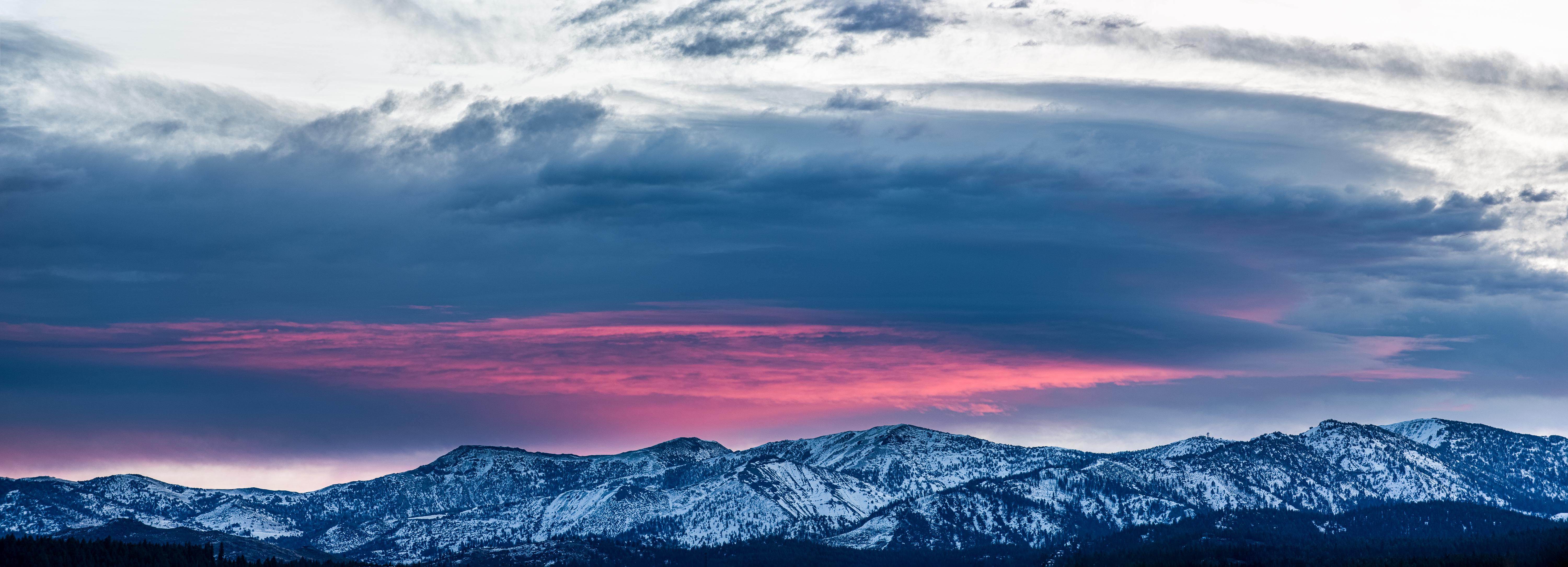 General 6000x2171 clouds sunset winter mountains forest Nevada USA North America panorama landscape nature sunset glow sky