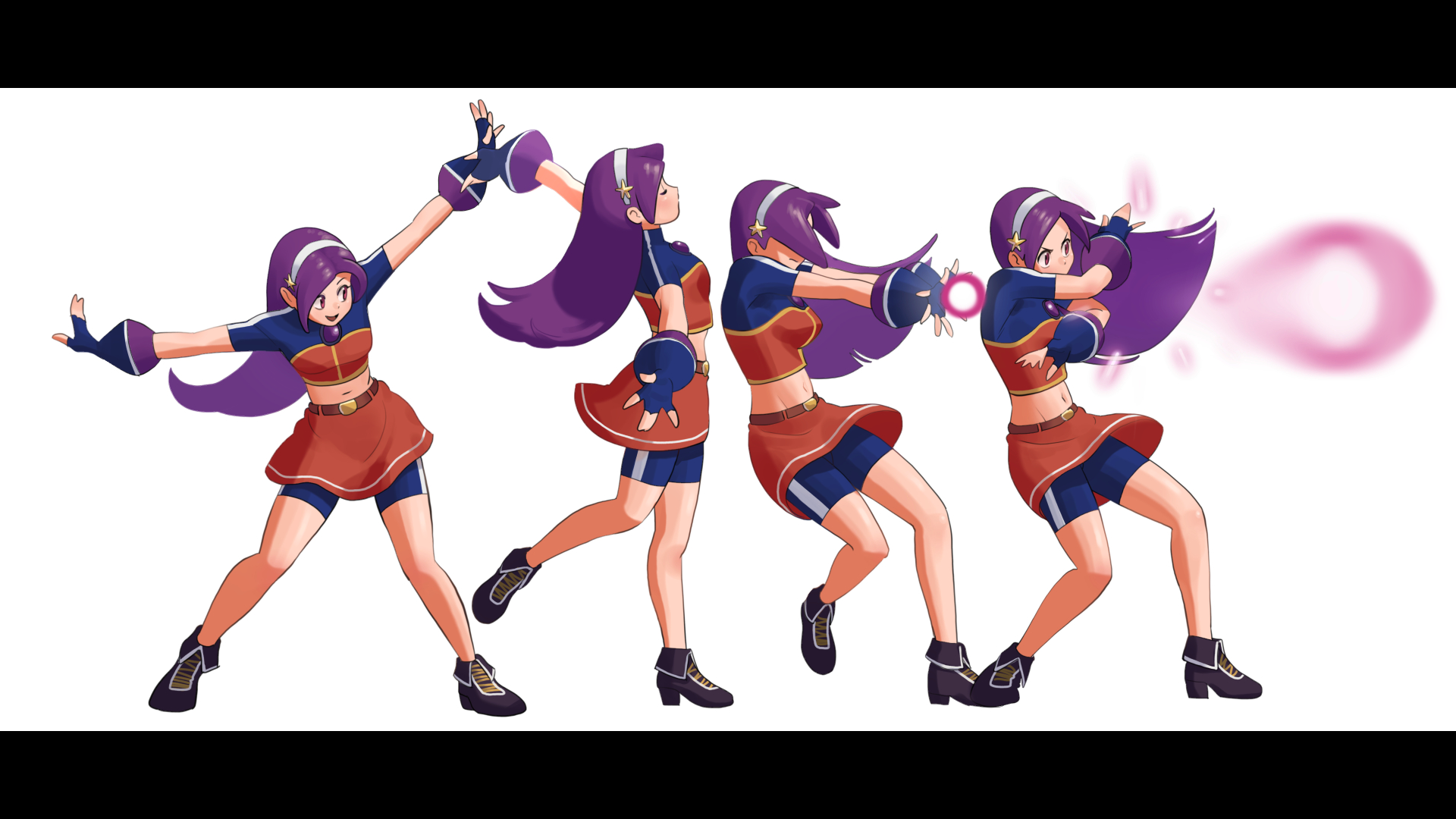 Anime 1920x1080 fighting games skirt thighs simple background bangs King of Fighters Athena Asamiya headband purple hair miniskirt short shorts bare midriff belly belly button blunt bangs fireballs gloves sneakers fingerless gloves jewel pink eyes video games video game girls SNK white background smiling long hair minimalism