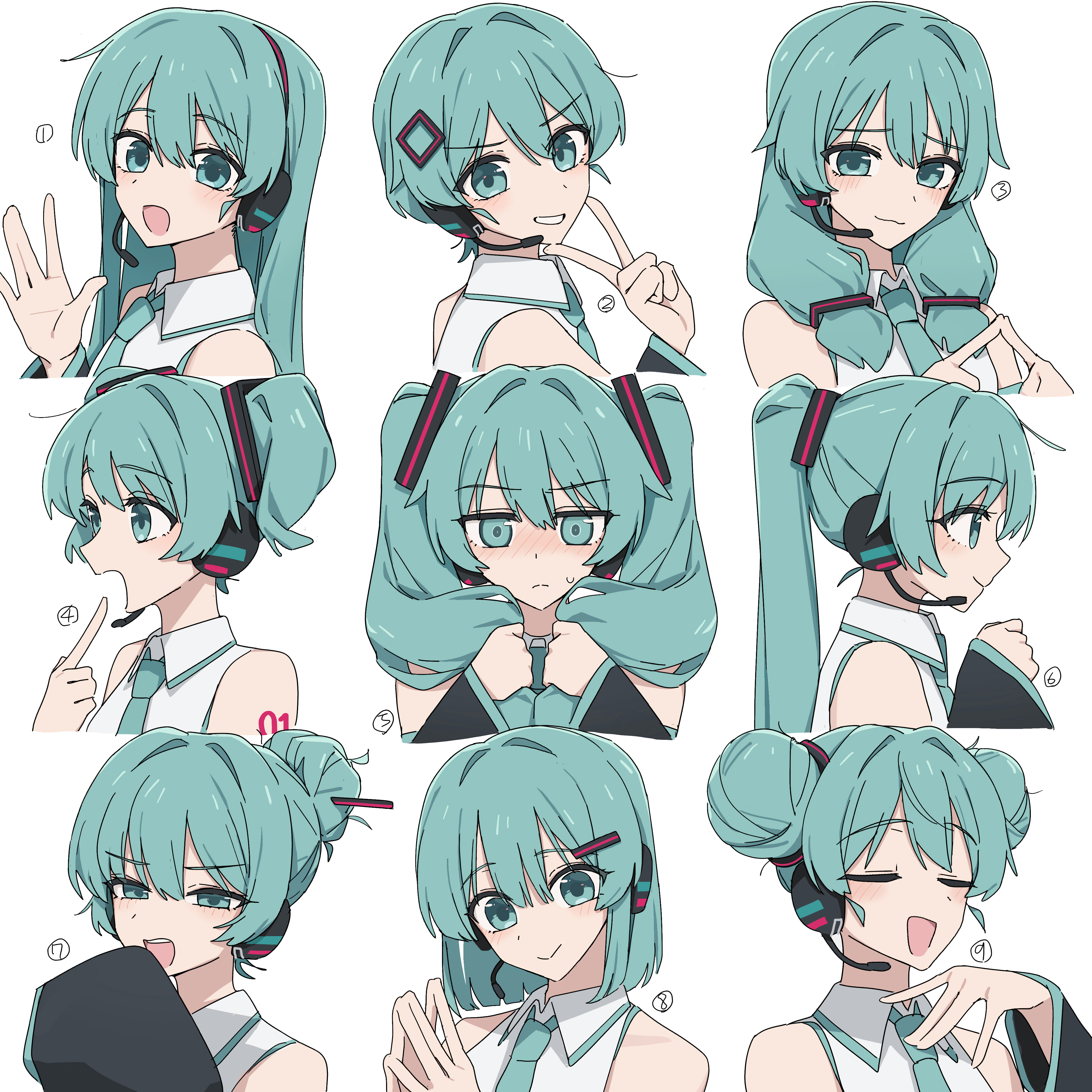 Anime 4000x4000 Hatsune Miku Vocaloid anime girls peace sign short hair hairbun long hair smiling looking at viewer concept art twintails Project Sekai Colorful Stage! feat. Hatsune Miku