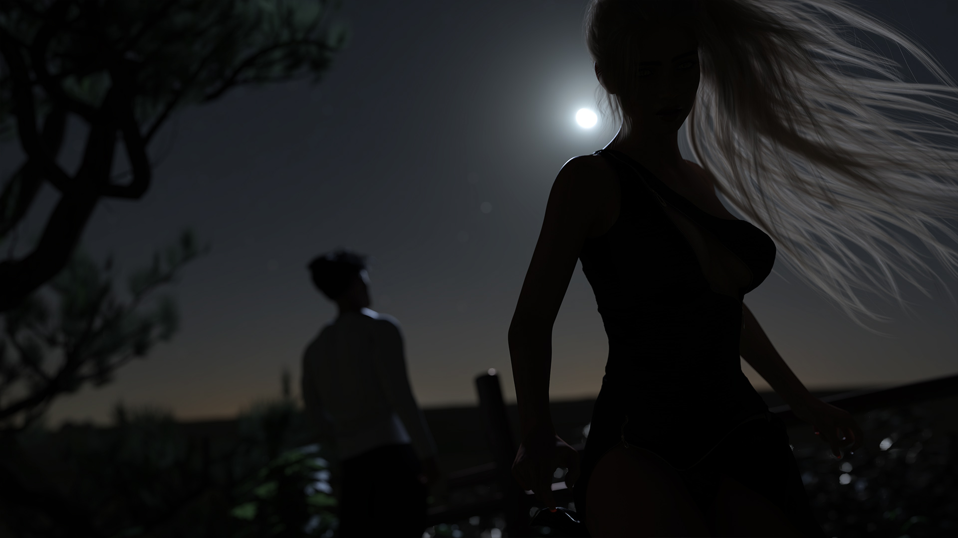 General 1920x1080 Moon Sky (game) video game characters long hair video games blurred blurry background silhouette video game art