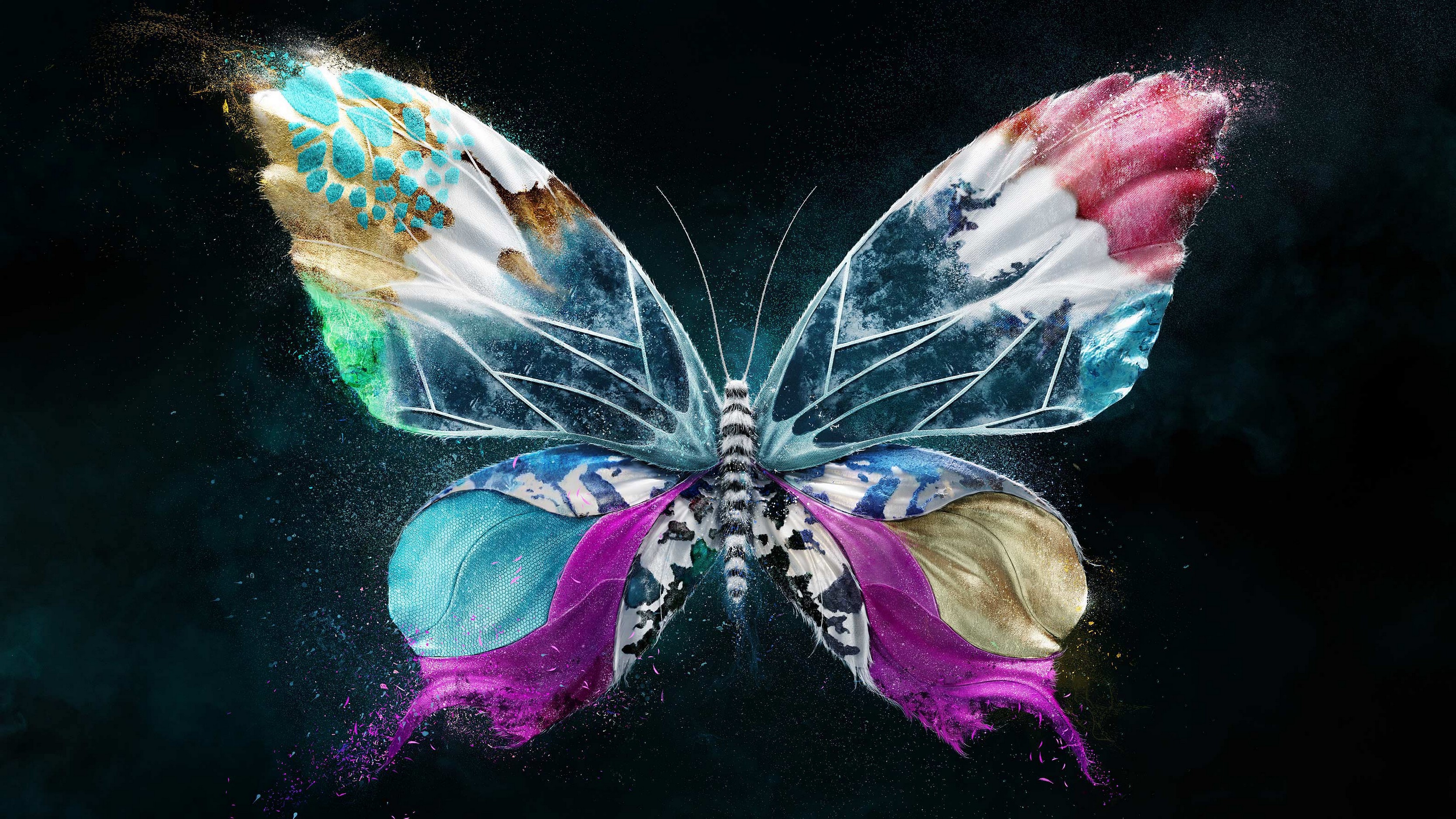 General 3333x1875 artwork butterfly dark background insect simple background minimalism colorful butterfly wings