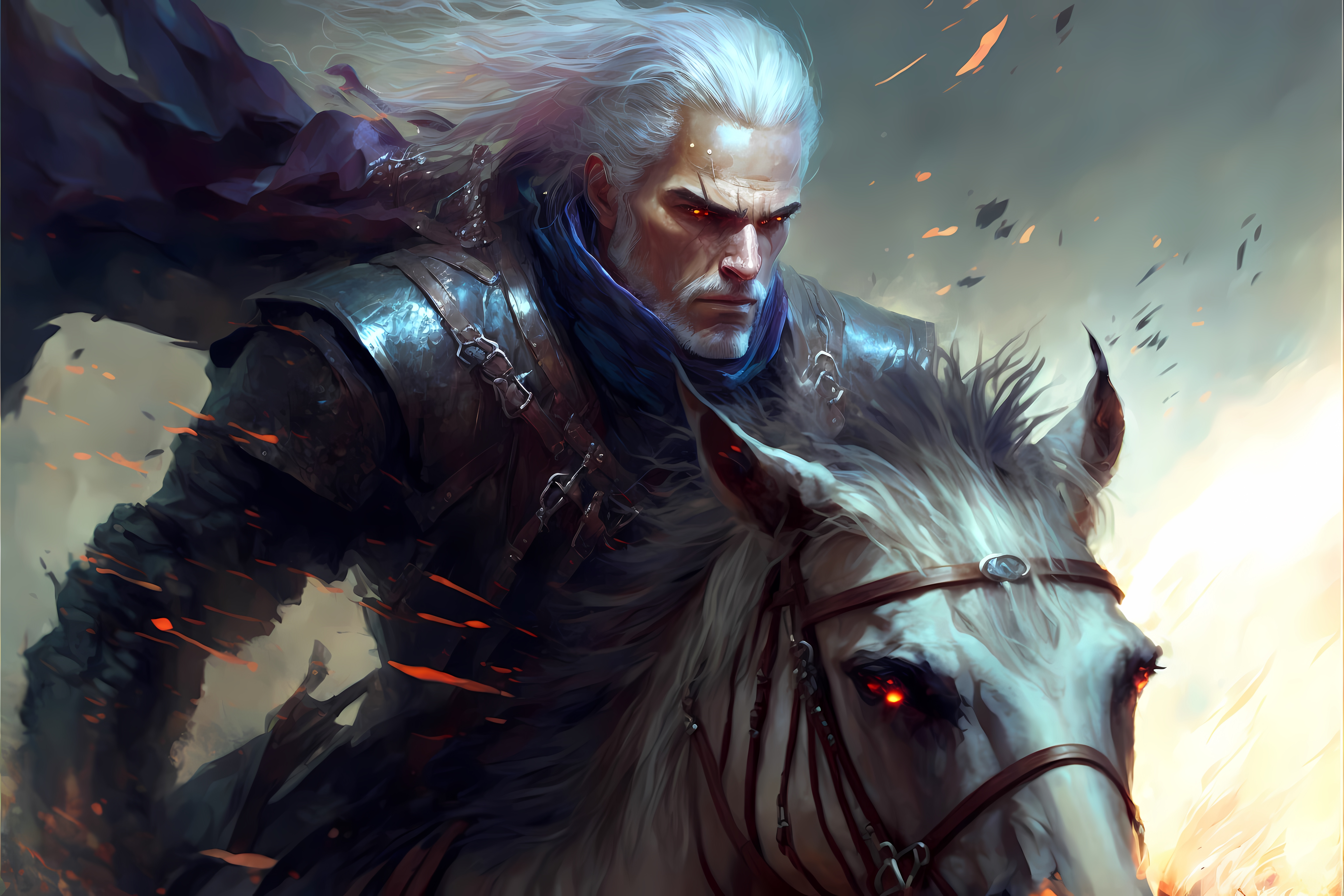 General 6144x4096 The Witcher Geralt of Rivia AI art fantasy art video game characters video game men horse