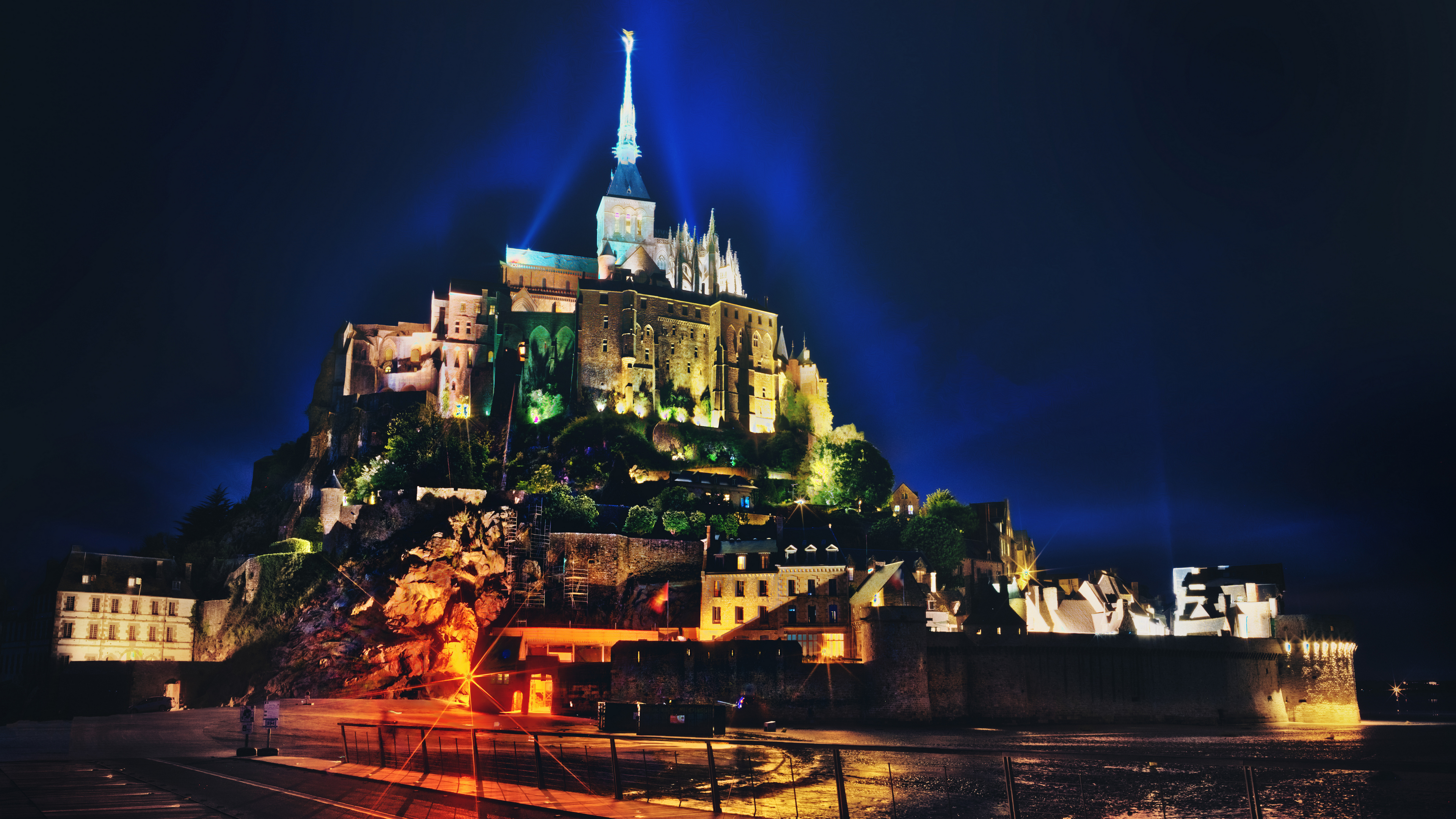 General 3840x2160 Trey Ratcliff photography 4K France city lights lights building night Mont Saint-Michel landmark Europe World Heritage Site