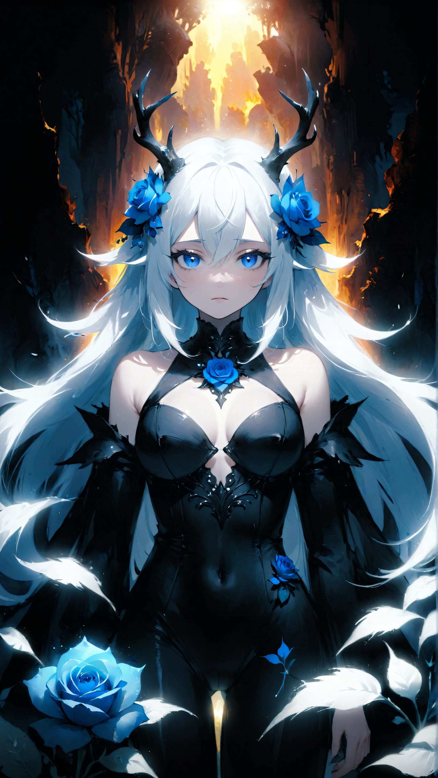 Anime 1812x3216 AI art anime rose deer horns flowers