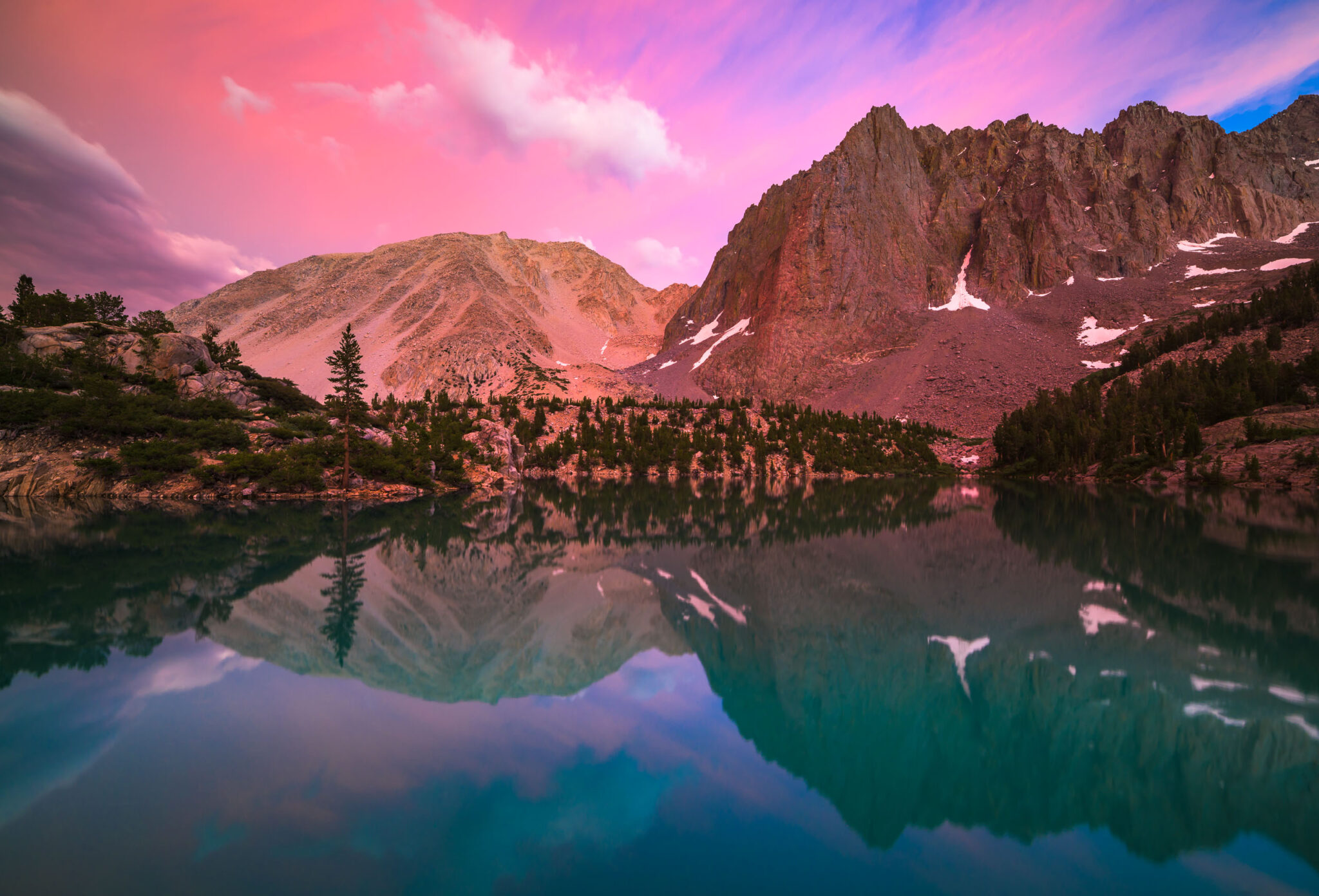 General 2048x1392 photography Joshua Cripps landscape depth of field reflection California USA outdoors nature sky sunset environment trees forest rocks lake coast sunrise rock formation Dolomites mountains skyscape