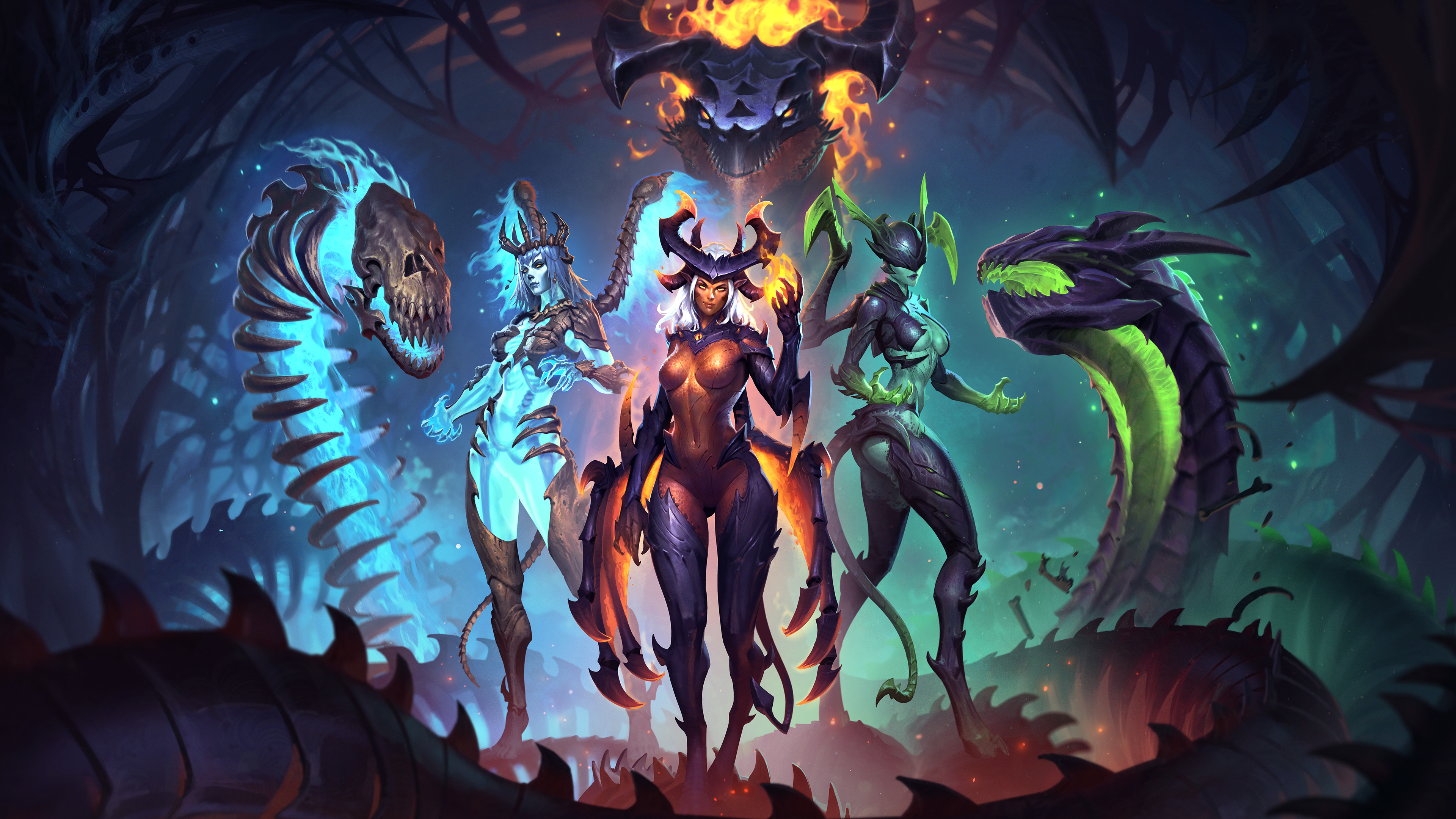 General 3840x2160 Smite MOBA video game characters video game art digital art fire video game girls standing video games tail horns looking at viewer boobs ass Medusa (SMITE)
