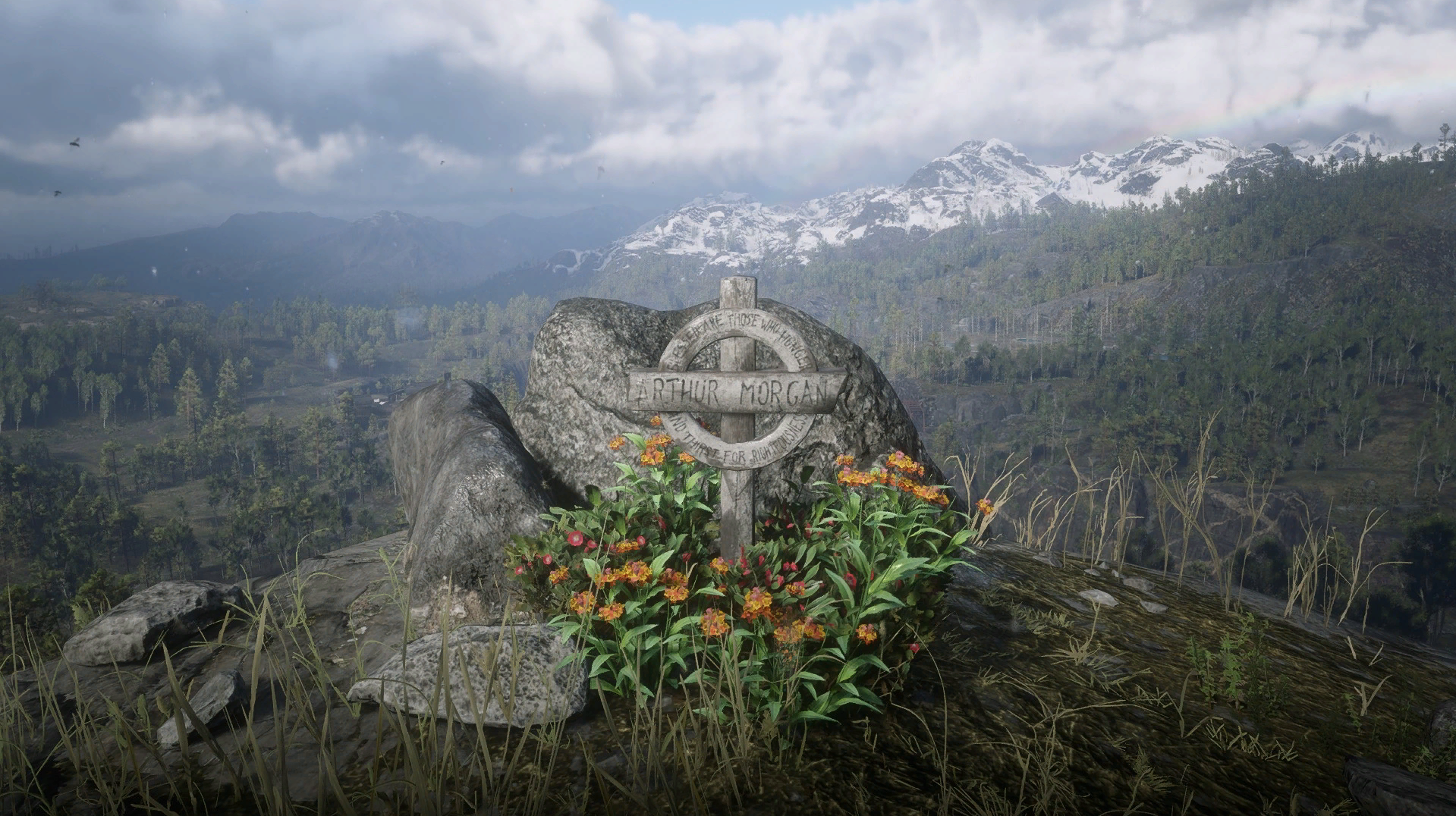 General 1919x1076 Red Dead Redemption 2 Arthur Morgan video game characters screen shot sky clouds video games flowers video game art rocks grave landscape trees snow mountains