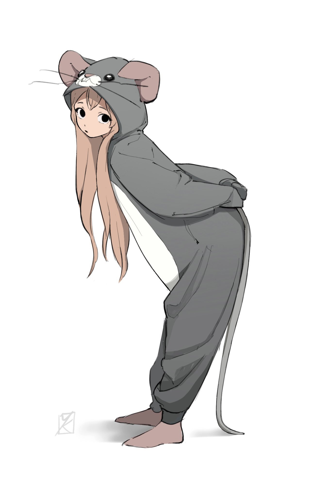 Anime 1282x1966 anime girls sketches portrait display standing simple background hoods minimalism mouse girls looking at viewer long hair signature