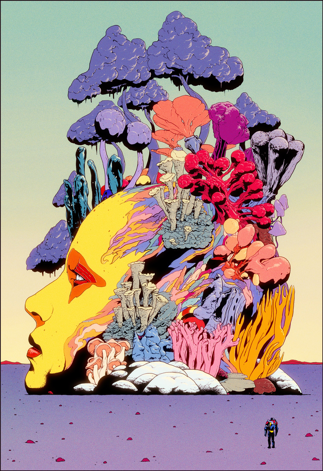 General 1098x1600 illustration abstract colorful bald floral portrait display face Maciek Wolanski