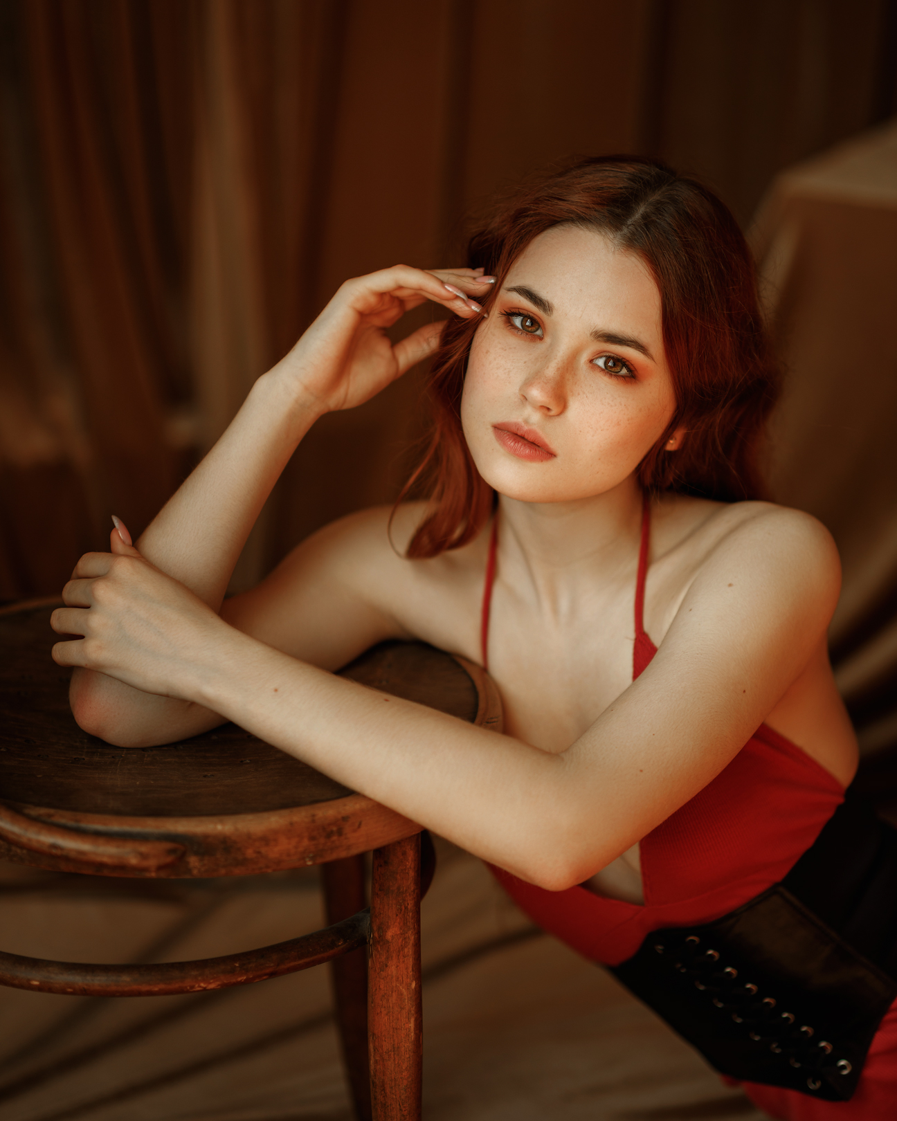 Ksenia Sergeeva Women Nadezhda Tretyakova Redhead Freckles Bare Shoulders Lips Eyes 6293