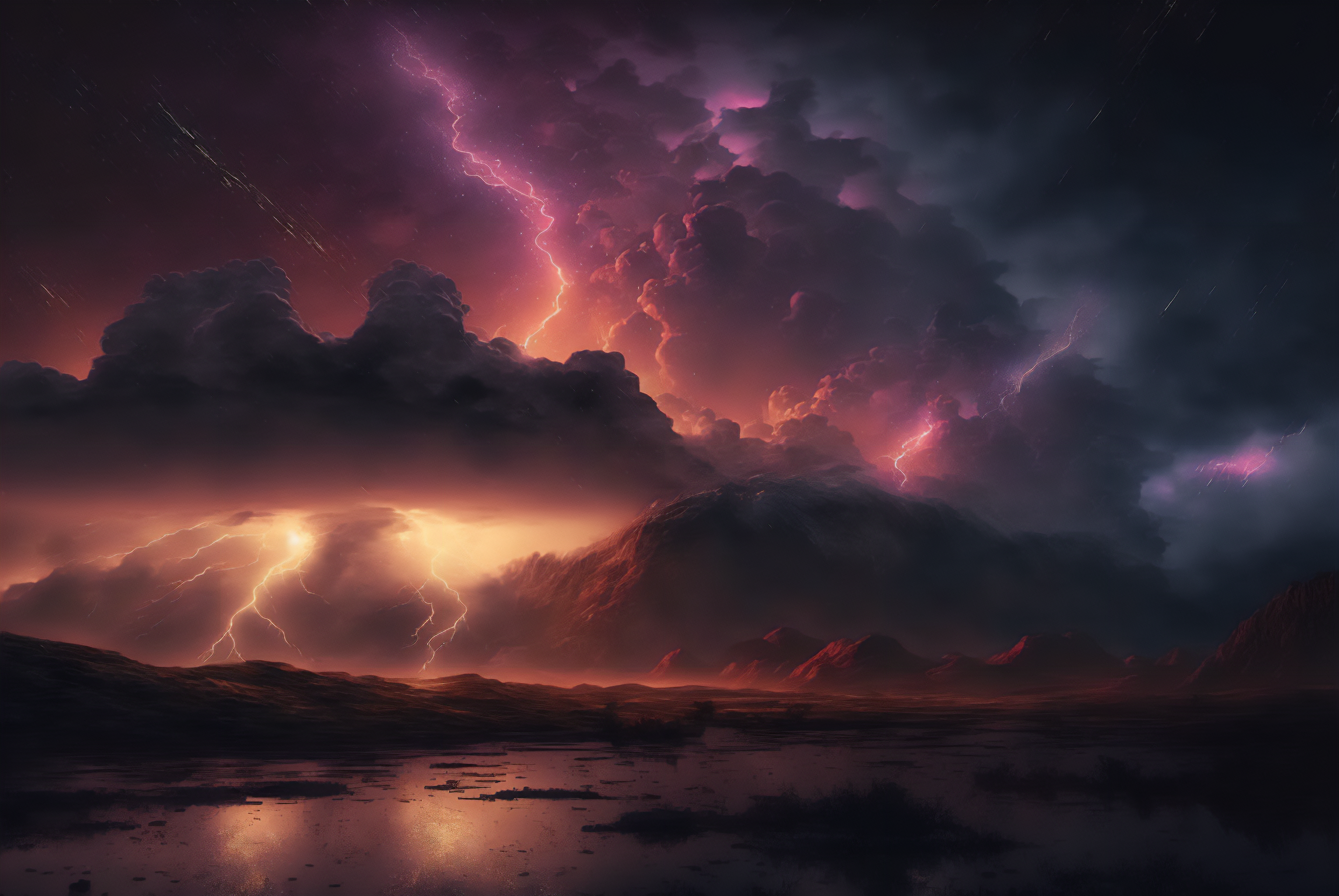 General 3060x2048 AI art clouds lightning storm nature landscape