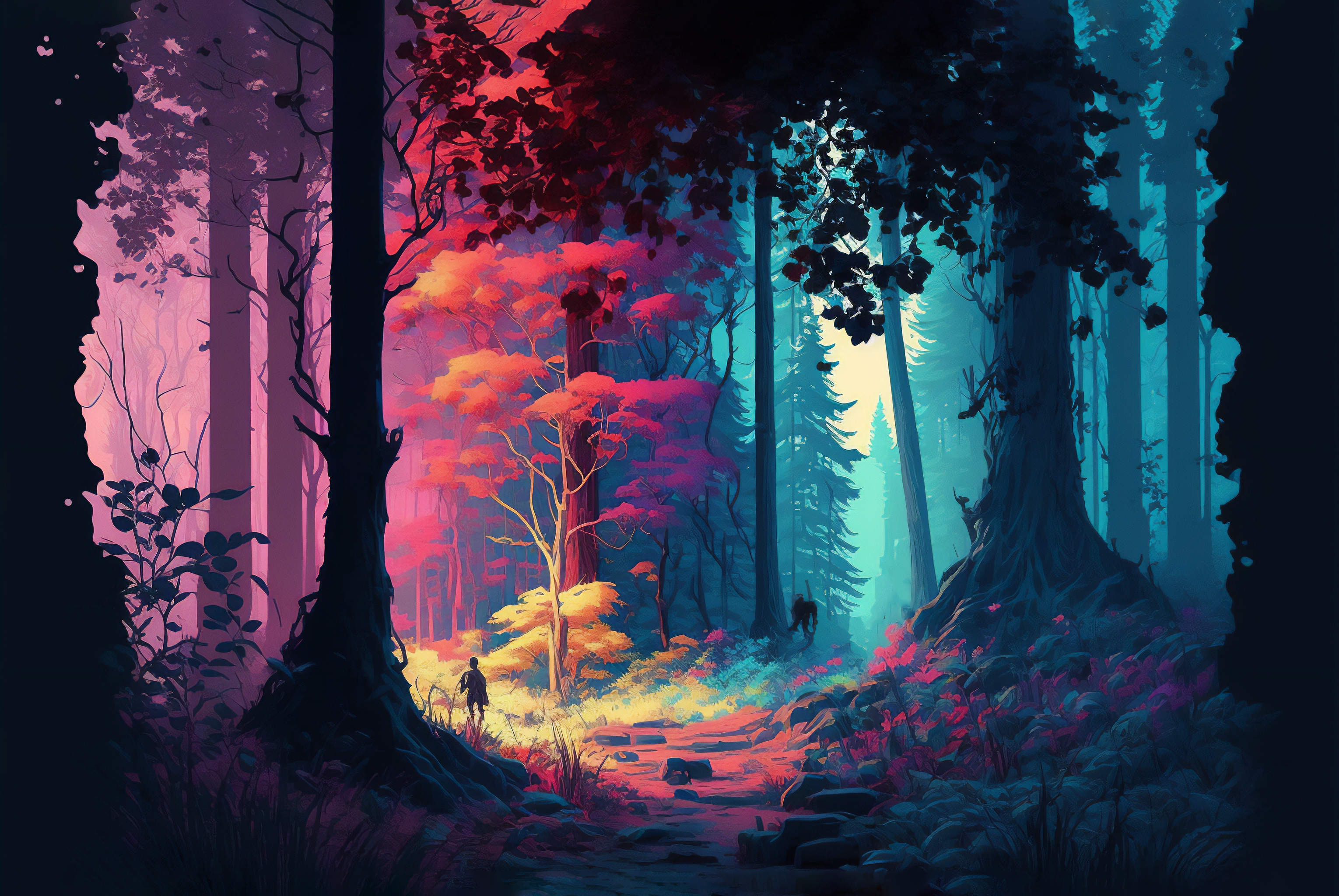 General 3060x2048 AI art illustration forest path nature