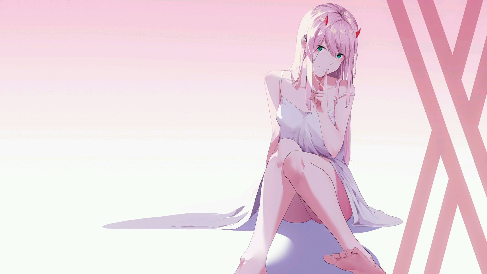 Anime 1920x1080 anime girls Zero Two (Darling in the FranXX) Darling in the FranXX feet minimalism foot sole simple background horns