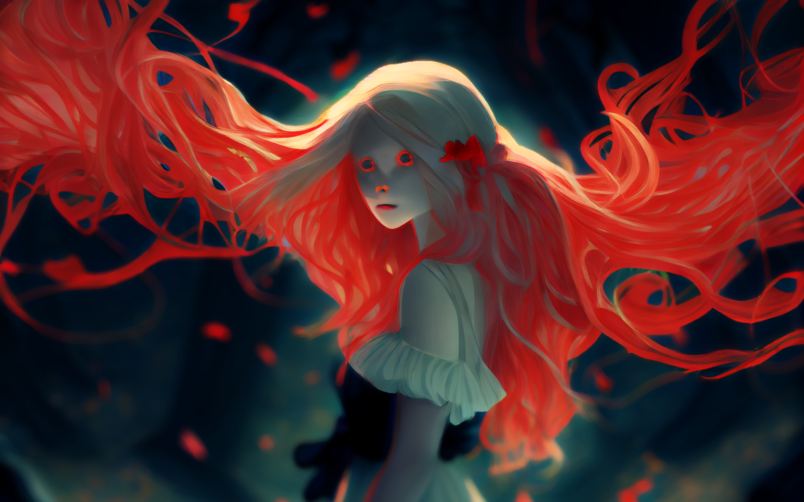 Anime 2560x1600 anime girls redhead Dream (character) digital art petals long hair AI art