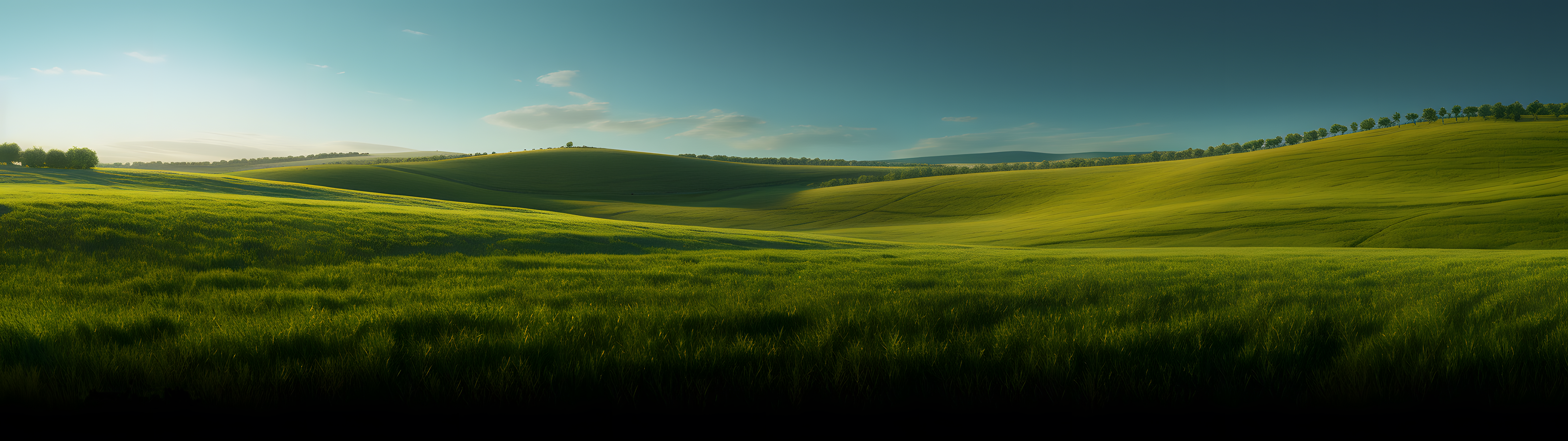 General 5120x1440 AI art grass field Windows XP bliss clouds landscape