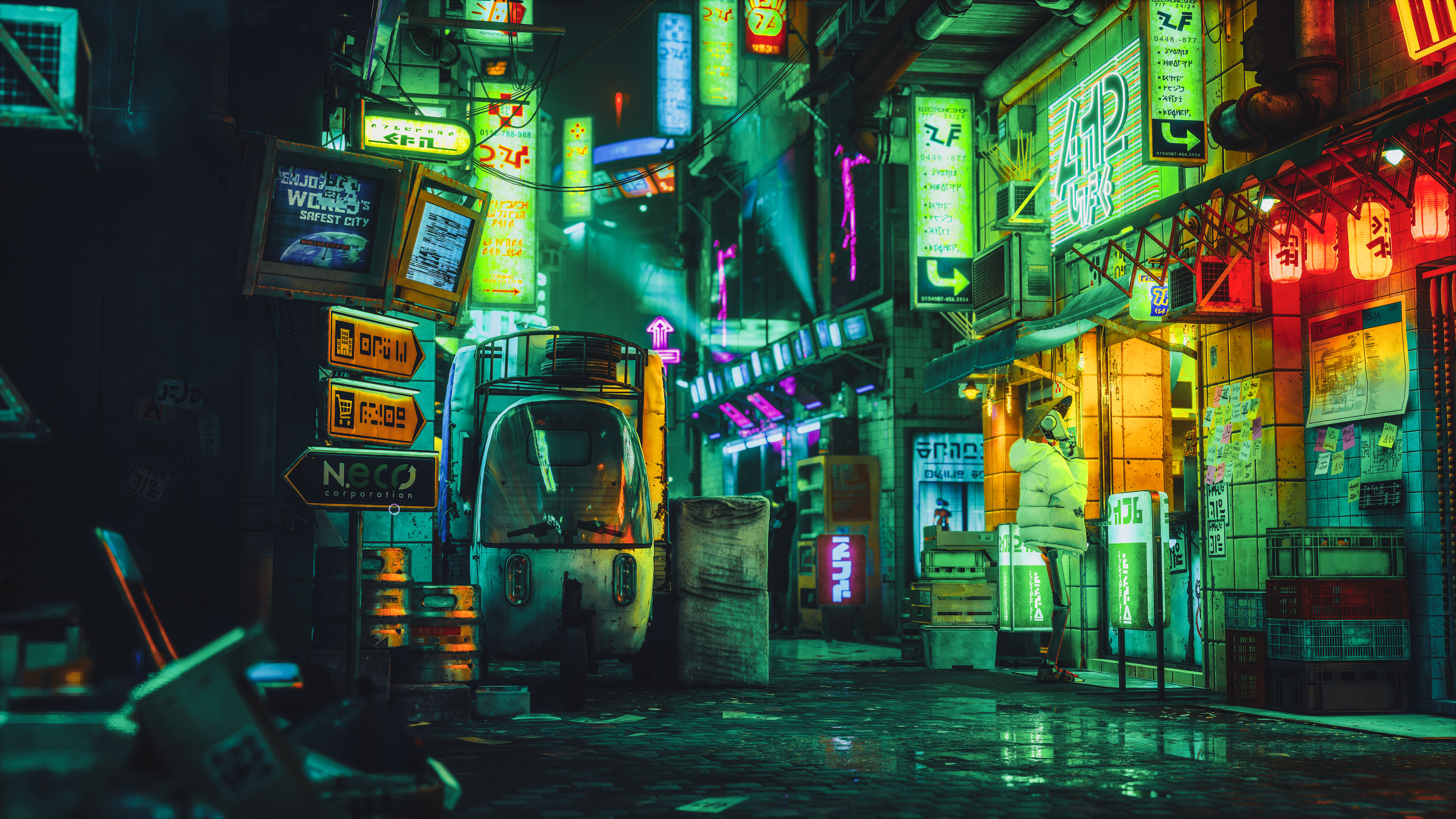General 7680x4320 Stray video games city neon city lights video game art