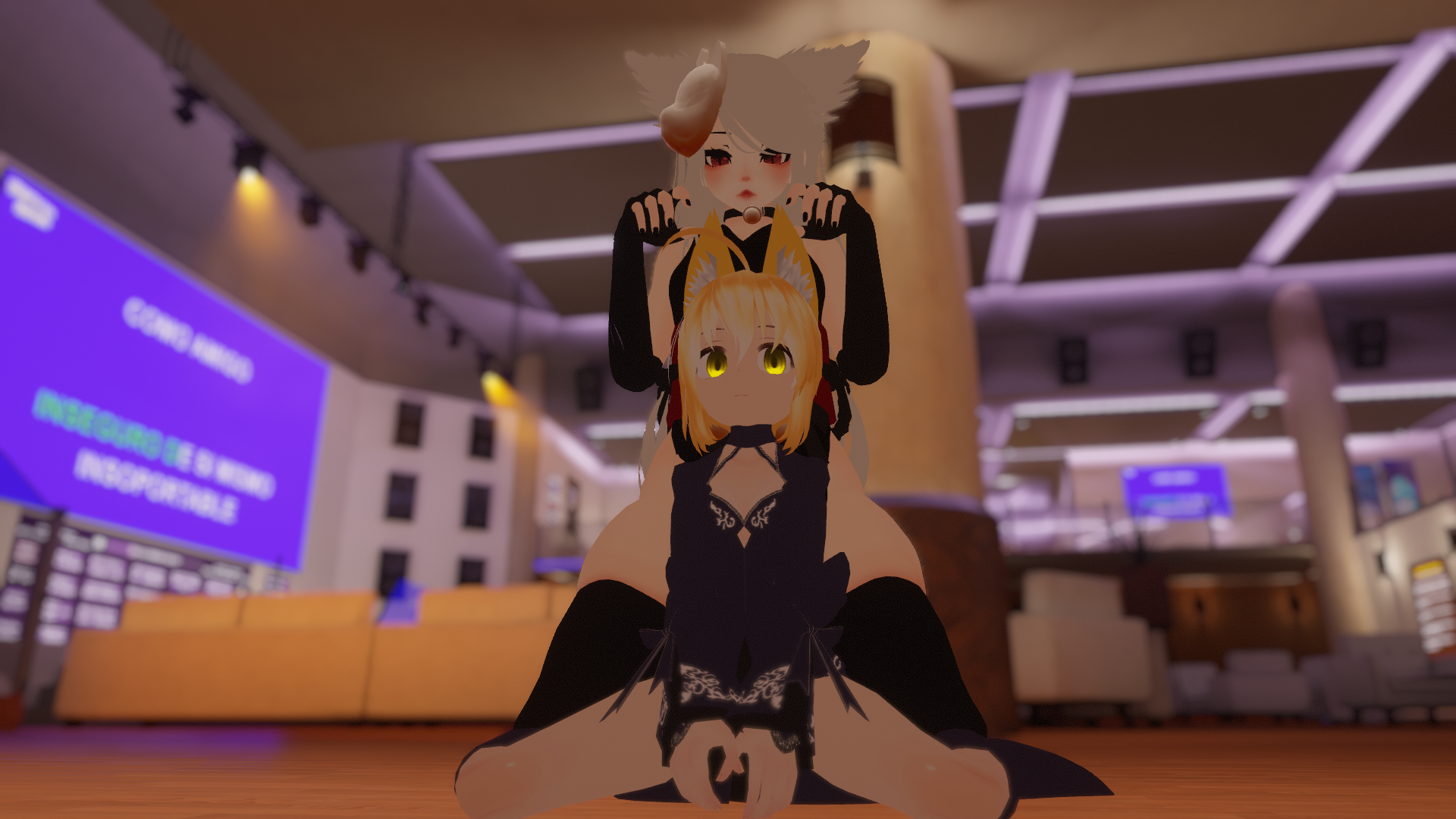 Anime 1920x1080 vrchat anime girls fox girl fox ears indoors women indoors video games depth of field looking at viewer TV video game art screen shot