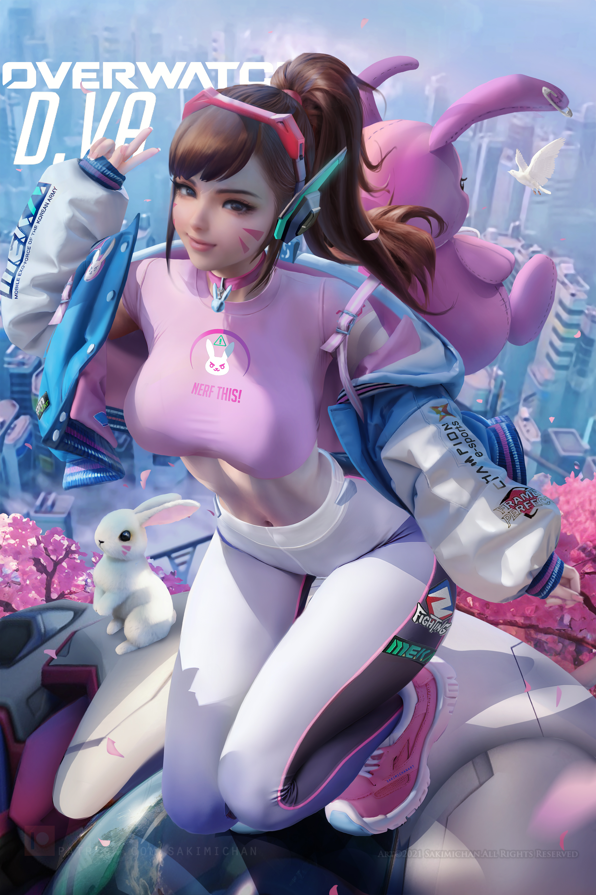 General 2333x3500 D.Va (Overwatch) Overwatch video games video game girls video game characters 2D artwork drawing fan art Sakimichan portrait display looking at viewer big boobs tracksuit