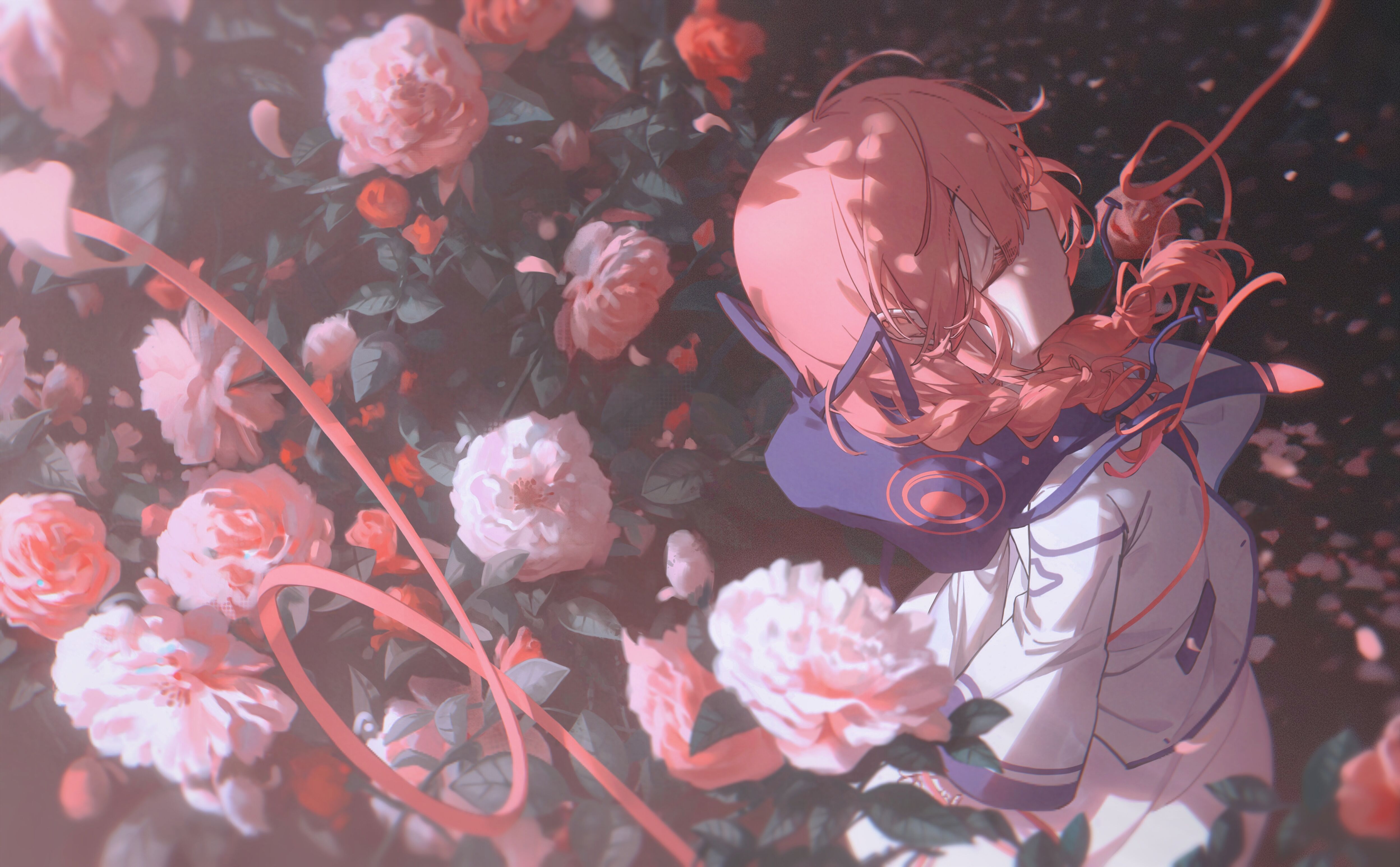 Anime 4993x3091 anime girls closed eyes braids flowers petals