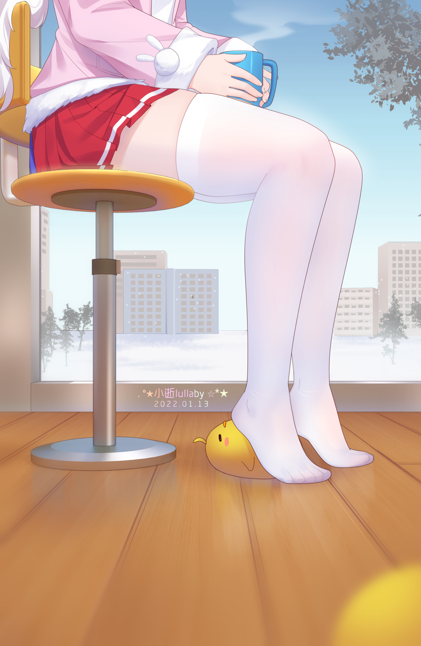 Anime 1395x2138 stockings anime girls foot fetishism feet portrait display drink chair Azur Lane Laffey (Azur Lane) text Pixiv