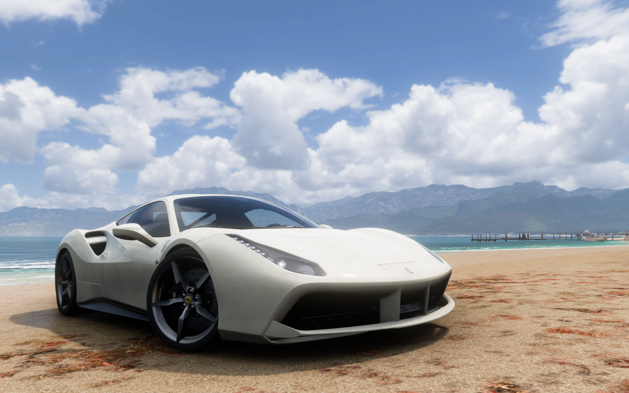 General 2560x1600 Forza Horizon 5 Ferrari screen shot video games CGI frontal view clouds beach sand water car