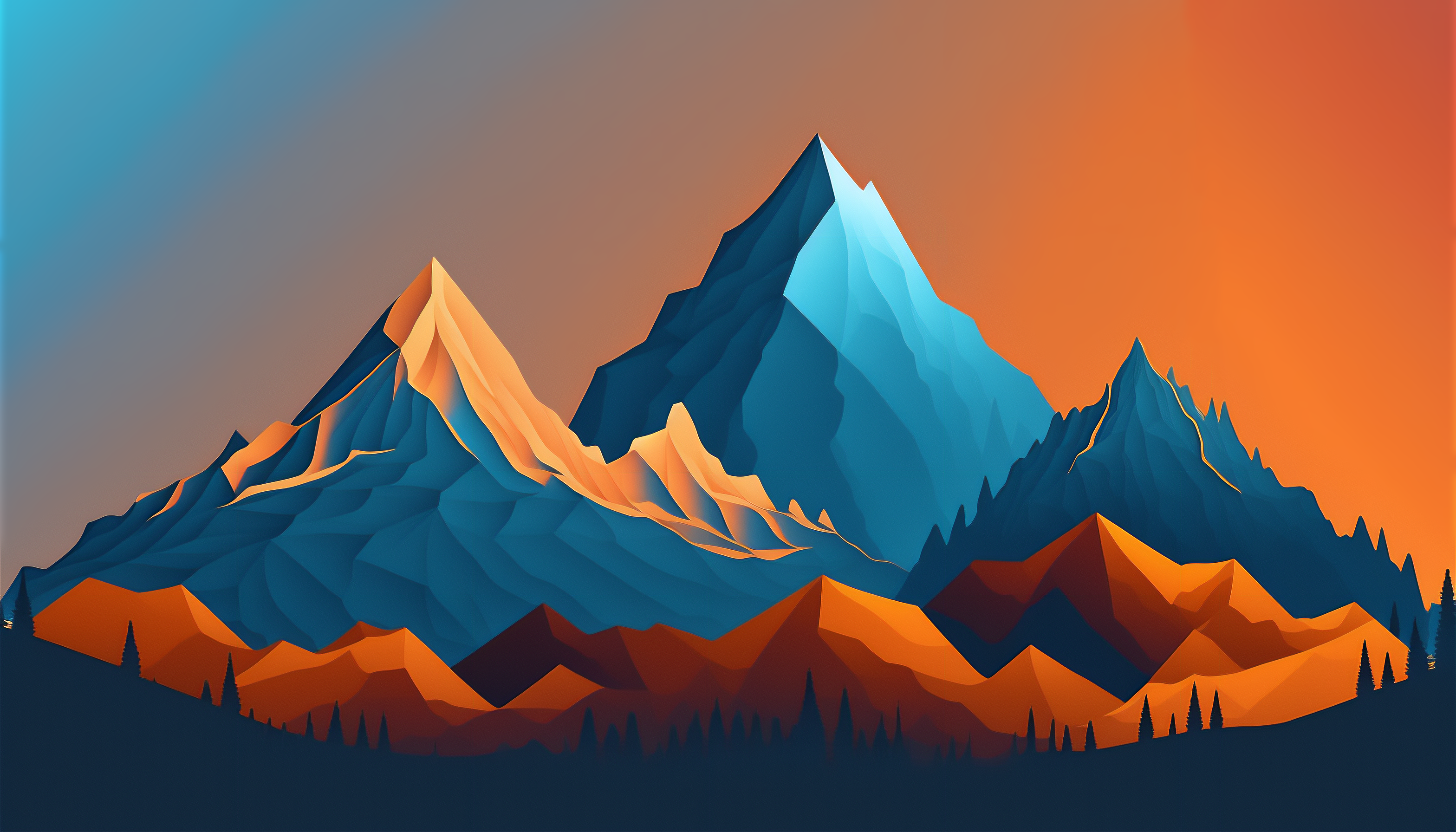 General 3136x1792 AI art illustration mountains vector art blue orange simple background minimalism
