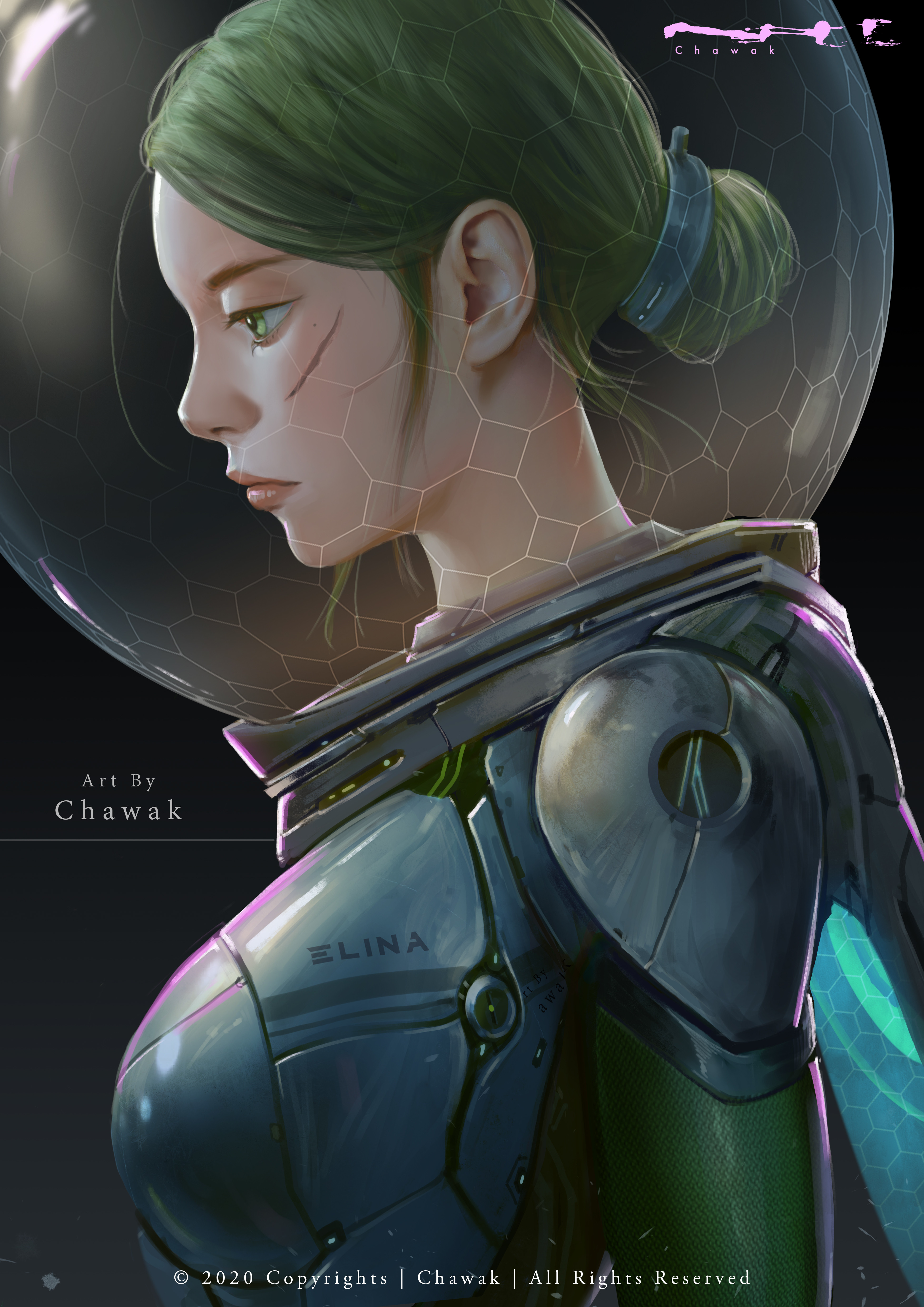 General 3508x4961 spacesuit digital art artwork illustration women green hair