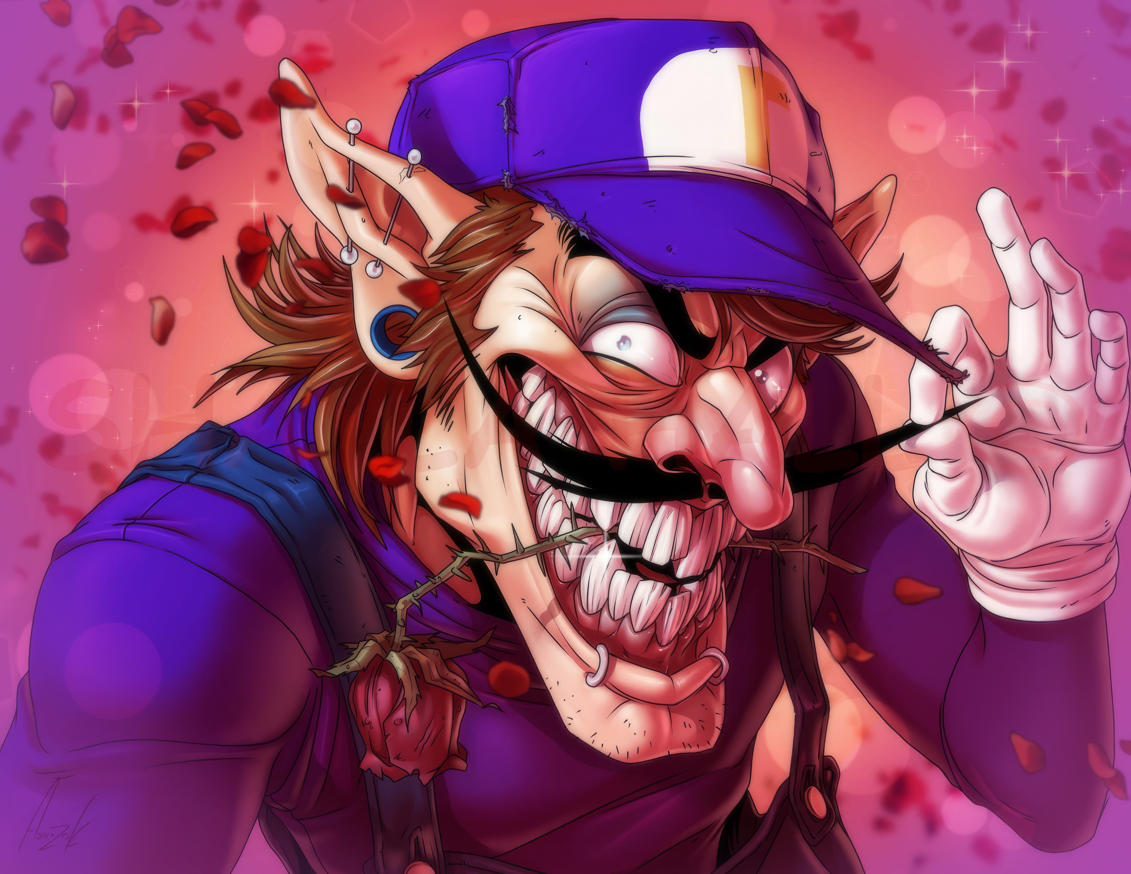 General 3840x2967 Nintendo Waluigi drawn rose gloves scary face moustache video games video game characters