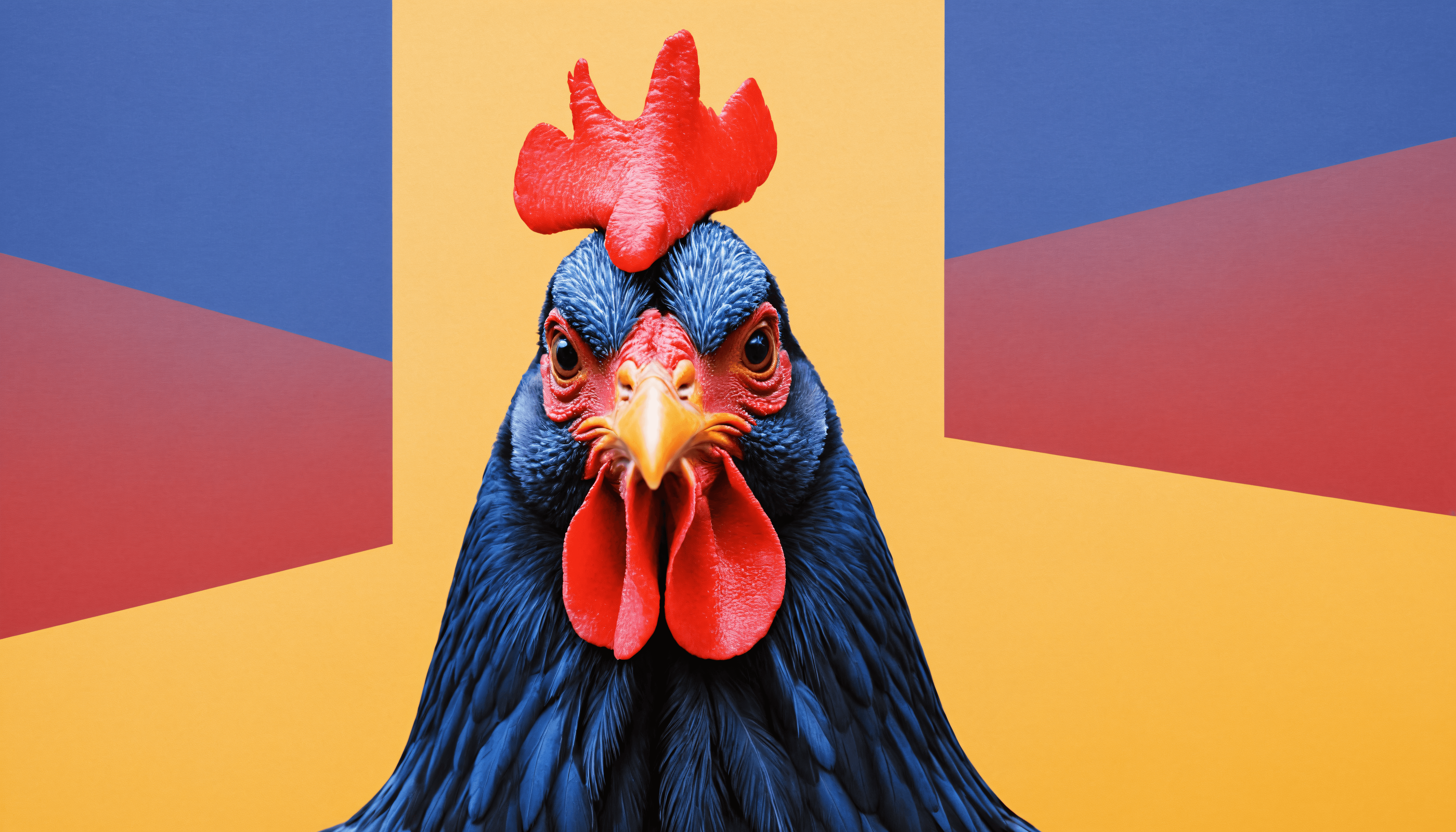 General 5376x3072 AI art abstract roosters colorful geometry