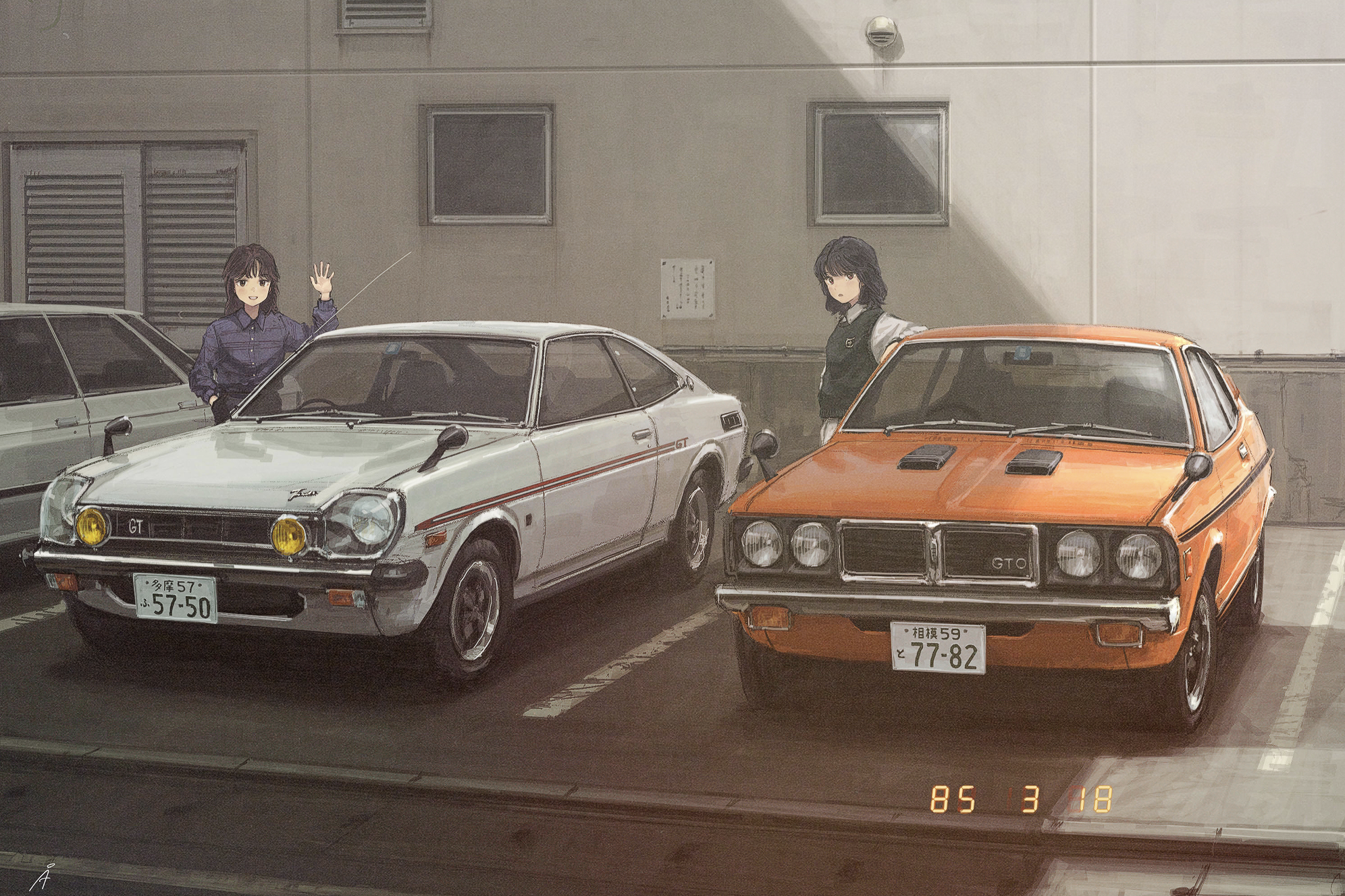 Anime 1992x1328 Mitsubishi Toyota atmosphere 1985 artwork white cars anime anime girls girls and cars Japanese License Plates car classic car vintage