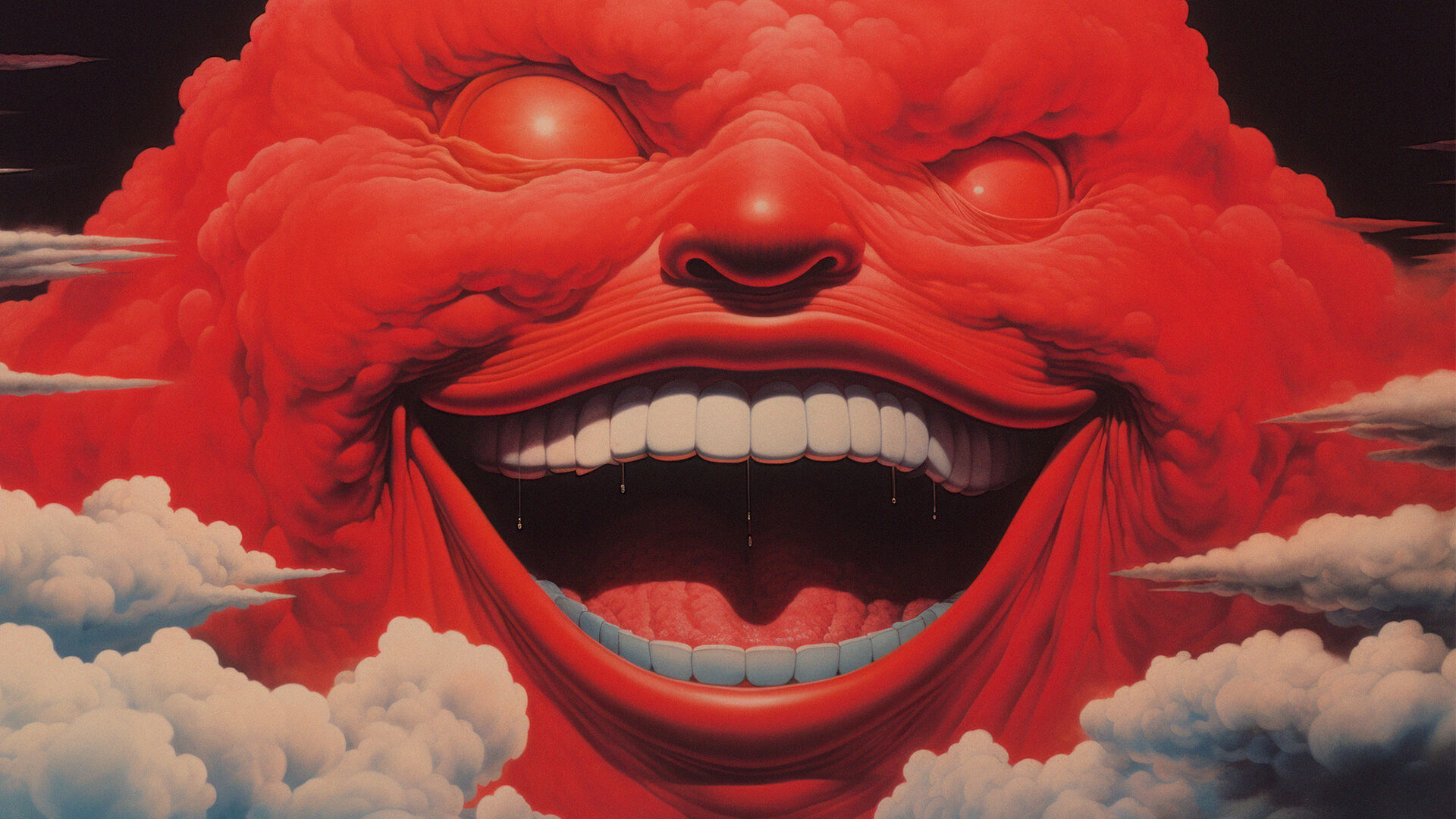 General 1920x1080 laughing clouds mouth red teeth AI art