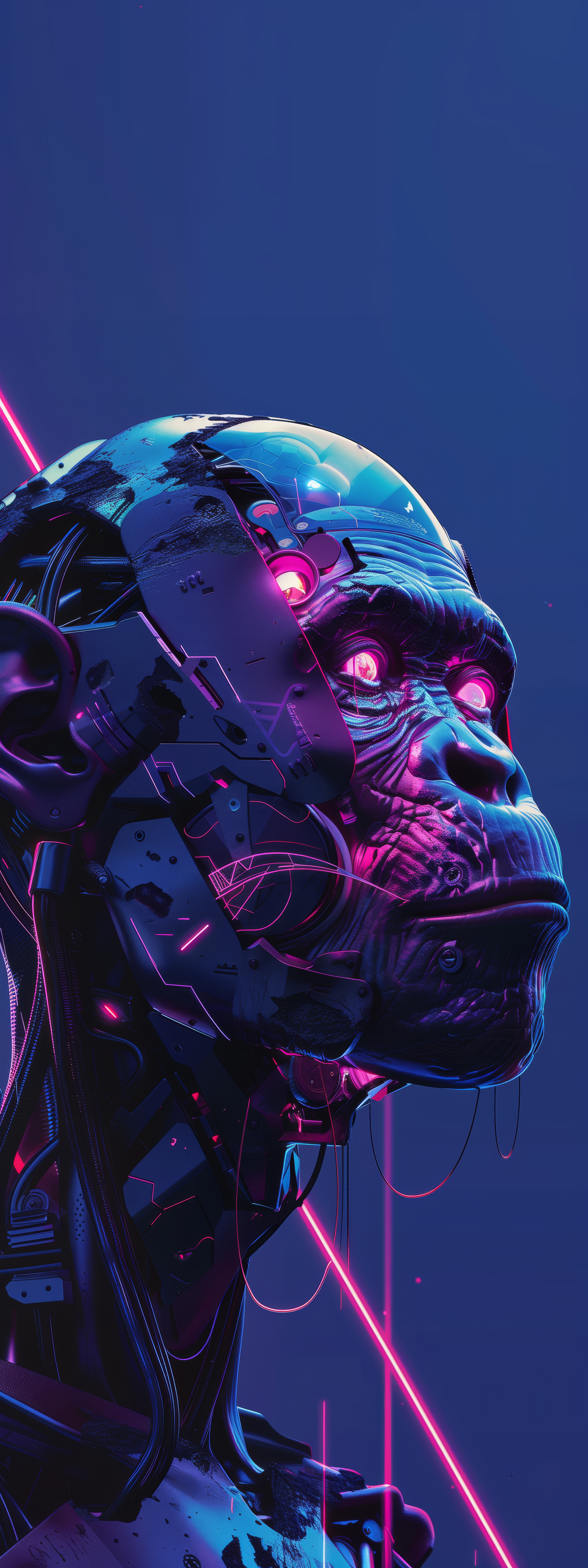 General 2688x7168 AI art portrait display neon cyberpunk Ape chimpanzees purple cyborg